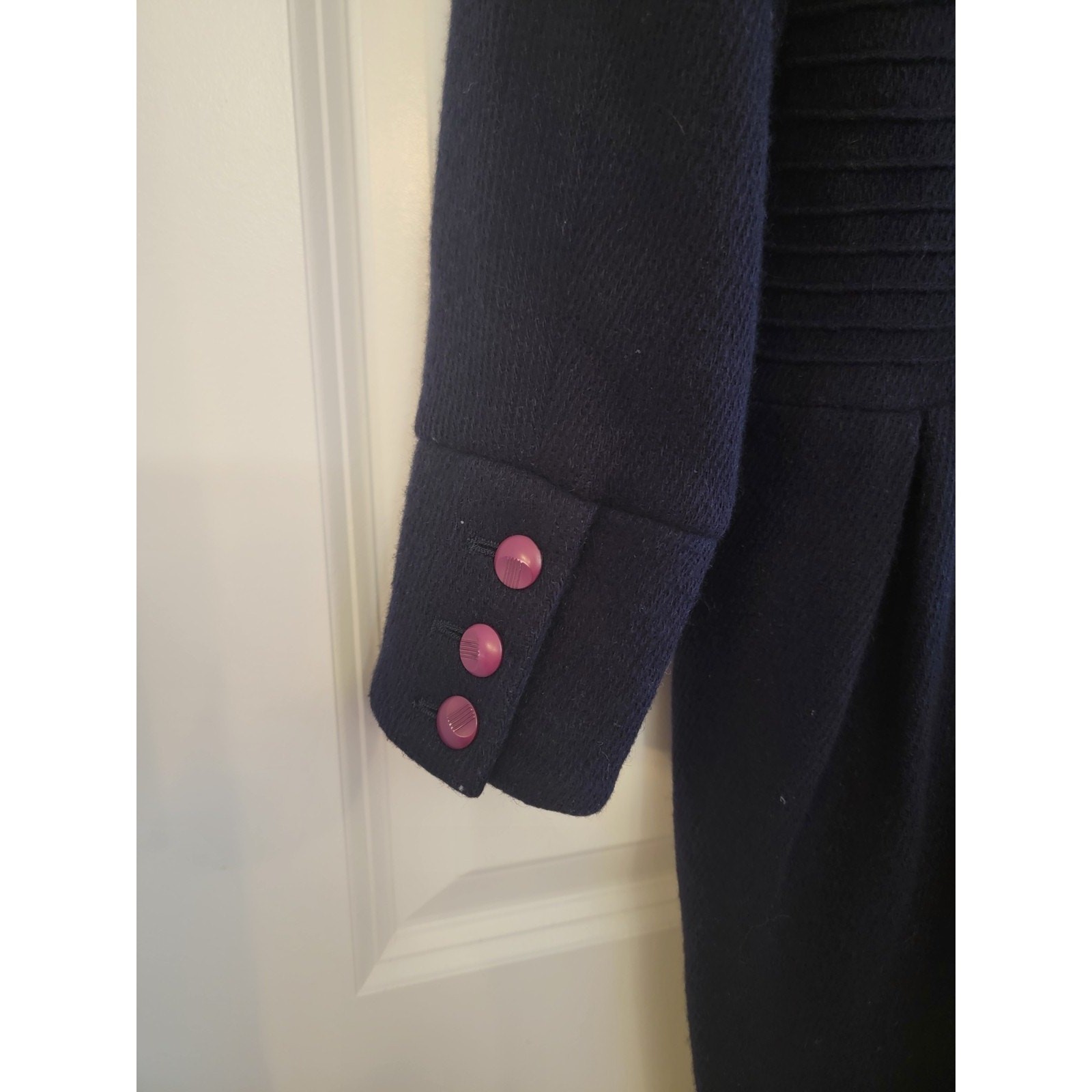 Savanna Vintage 80s Wool Dress S Navy Blue 1940s Style Pencil Wiggle Midi Korean