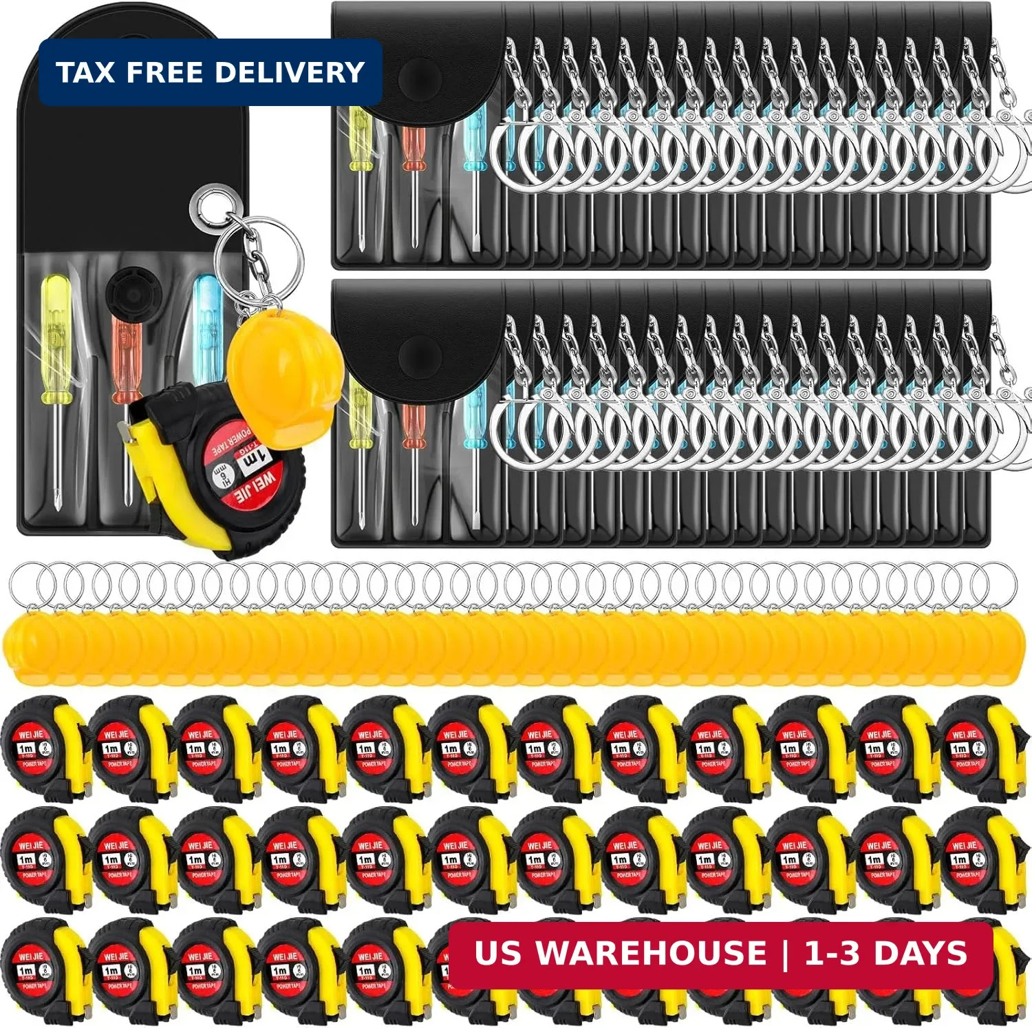 108 Pcs Mini Construction Helmet Keychains Tape Screwdrivers Tool Adult Me
