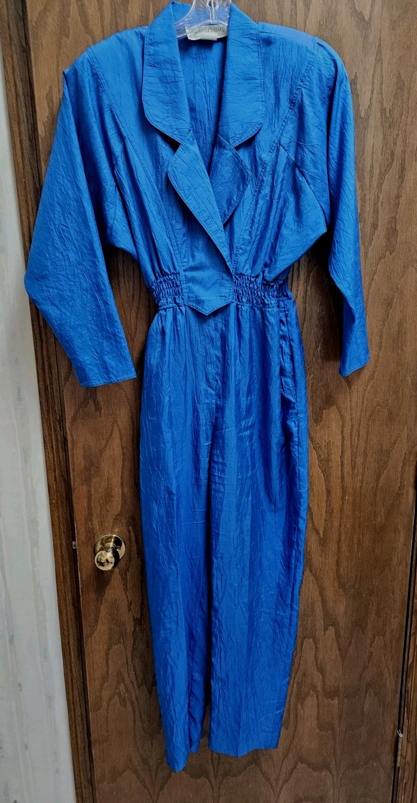 Rare Blue Vintage Electric Blue Jumpsuit Size 10 Elastic Waaistband