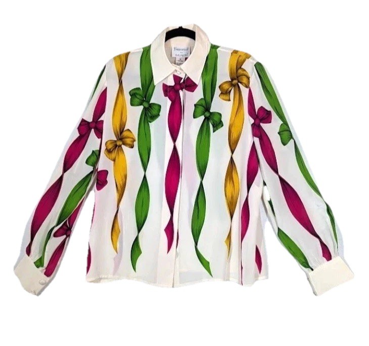 Francesca of Damon 100% Silk Blouse Women’s Size 16 Top 80s Ribbon Bow VTG