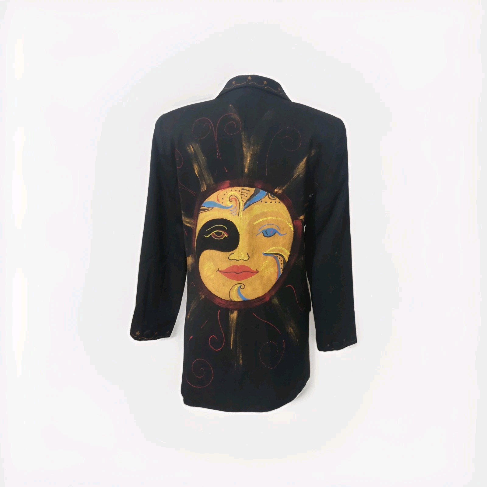Vintage Jacket Required 1980s Art 100% Wool USA Blazer Sun Moon Stars S 40×30