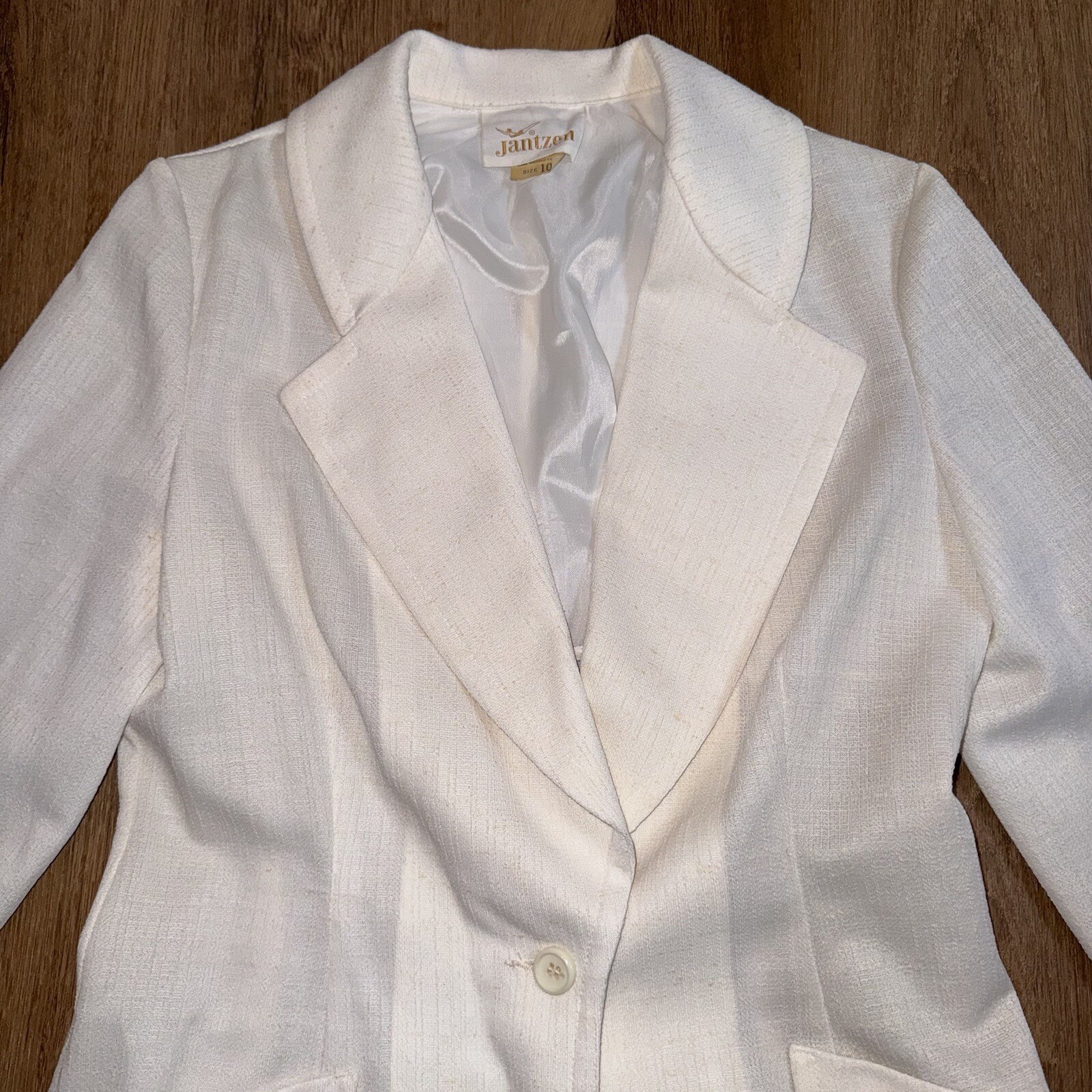 Vintage Jantzen Leisure Jacket Blazer Womens 10 Hippie Disco 60s 70s White MCM