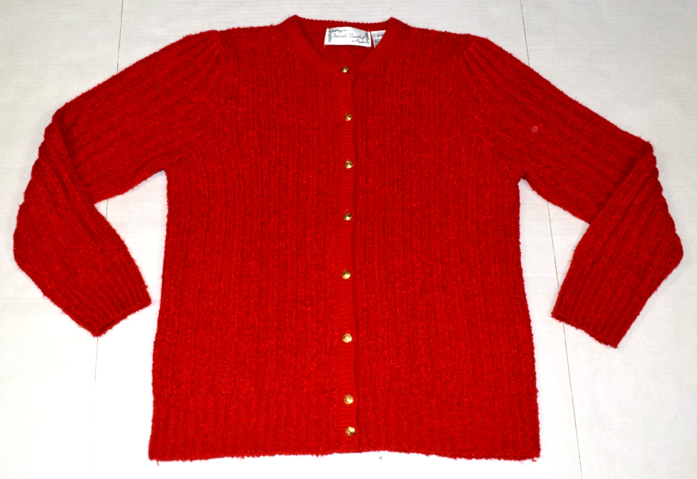 Vintage Cardigan Sweater Sarah Bentley Size S 90s Cherry Red Gold Buttons