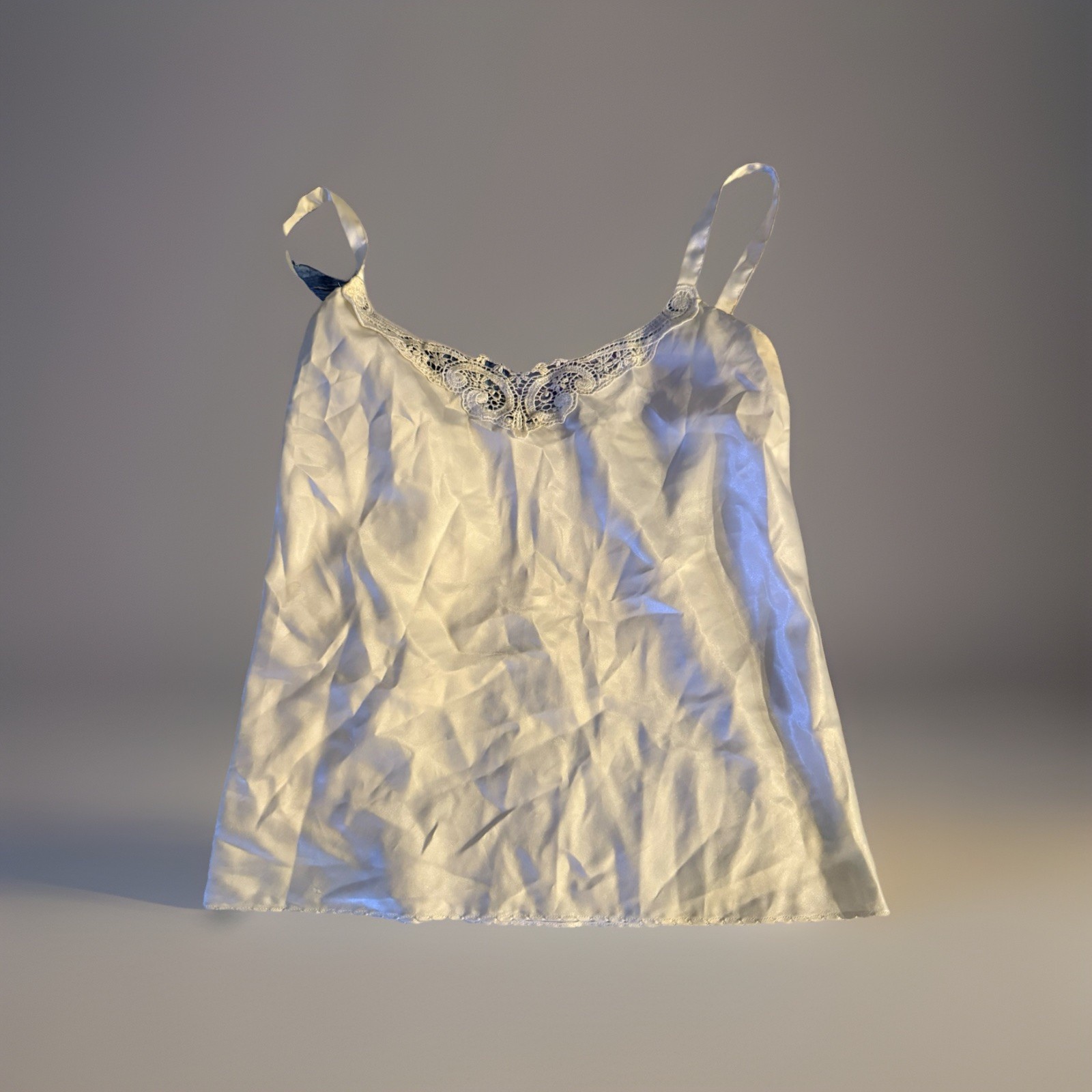 VIntage Y2k White Silk Lace Small Cami Nylon Lingerie Slip Top