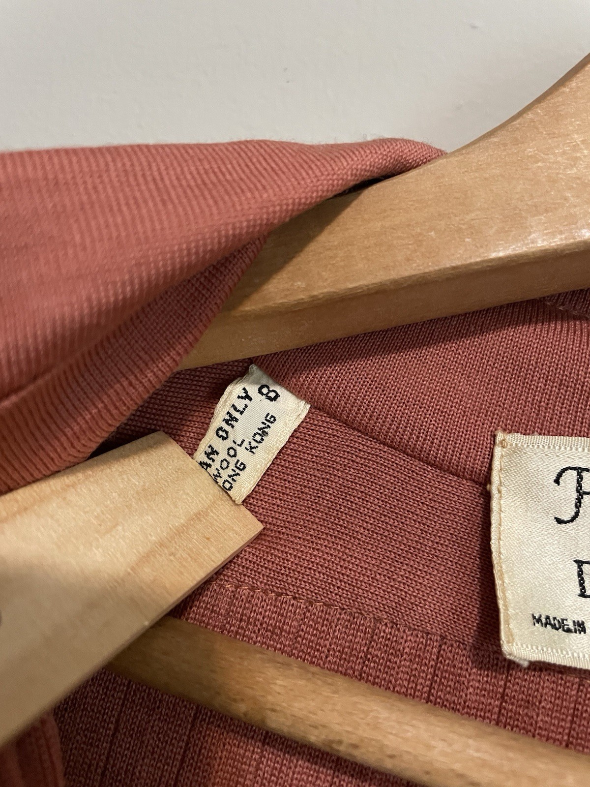 70s Francesca For Damon Dress 100% Wool Pleated Blush Guava Long Sleeve 8