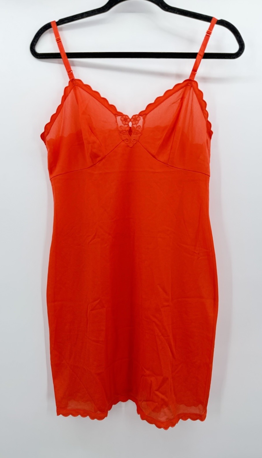 Vintage Vassarette Orange Full Slip Sz 36 Crepelon Sheer Lingerie Floral