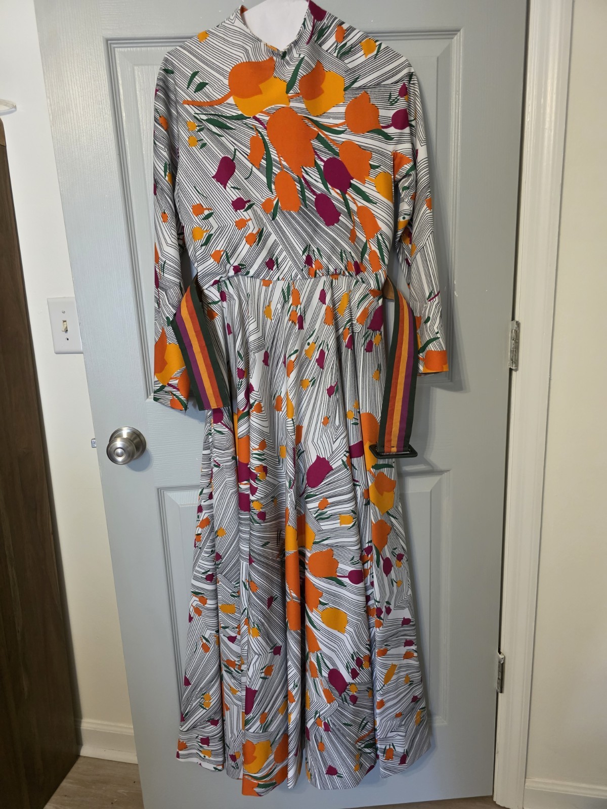 geoffrey beene 1970s Abstract Floral Psych Acid Print Full Skirt Statement …