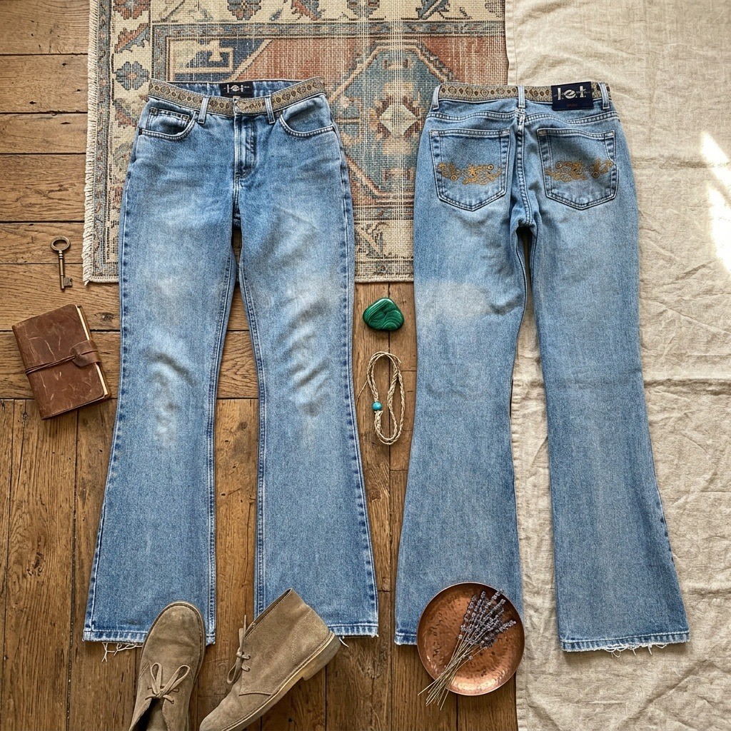 Vintage LEI Jeans Size 5 Flare Bell Bottom Floral Embroidery Waistband Denim