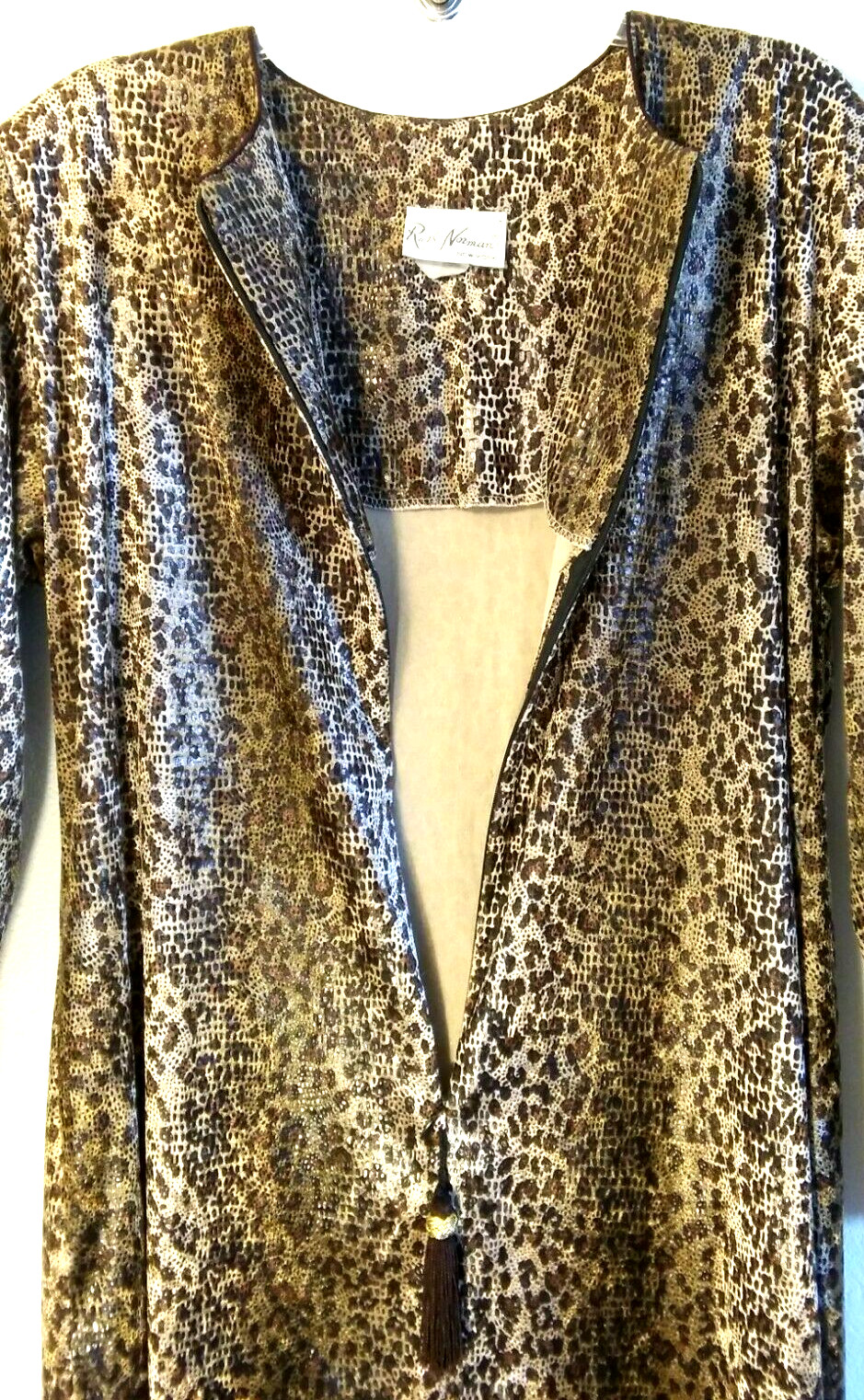 Ruth Norman Vintage Size S Leopard Caftan Housecoat Loungewear Robe zip tassle