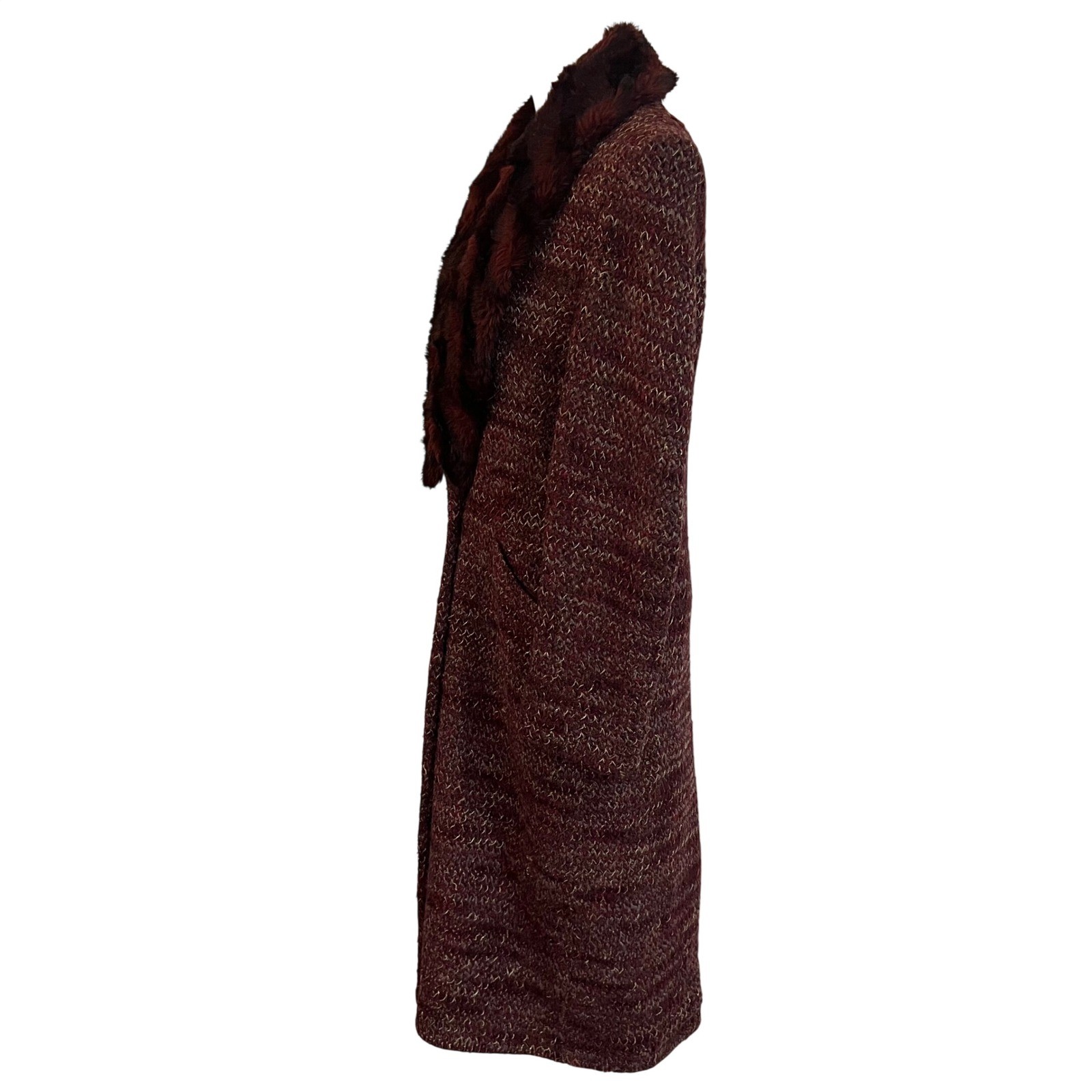 Rare 90s Sui by Anna Sui Italy Faux Fur Collar Long Tweed Coat Whimsigoth IT 44