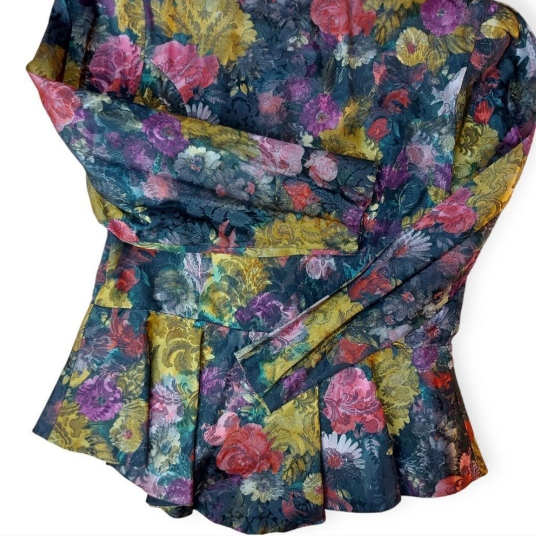 Vintage Nu-Mode 80s Floral Fitted Shoulder Pad Pleated Jacket