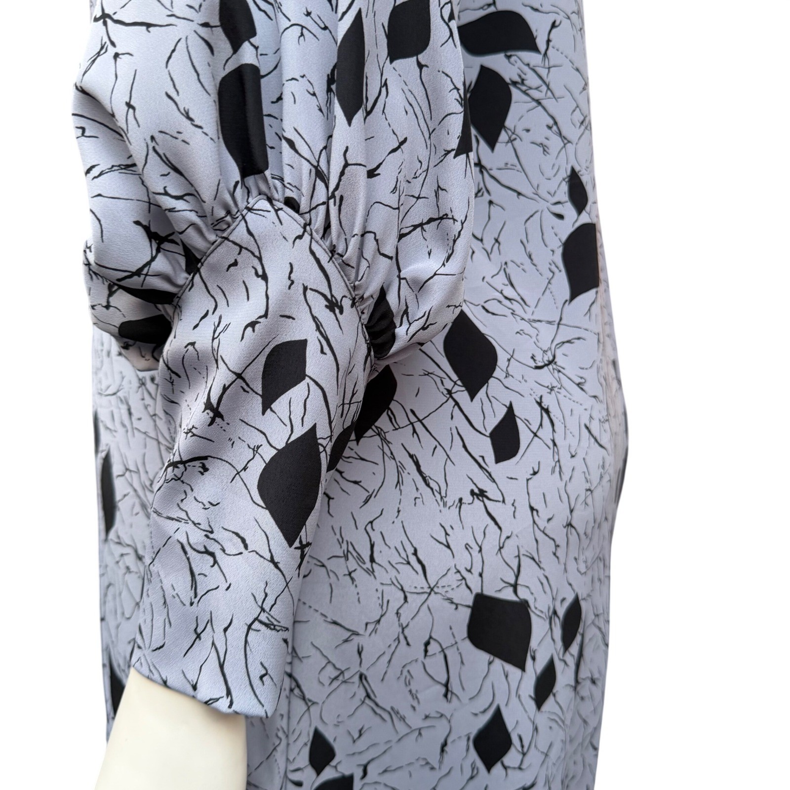 Murray Meisner Vintage Shift Dress Midi Balloon Sleeve Blue Black Leaf Print 14