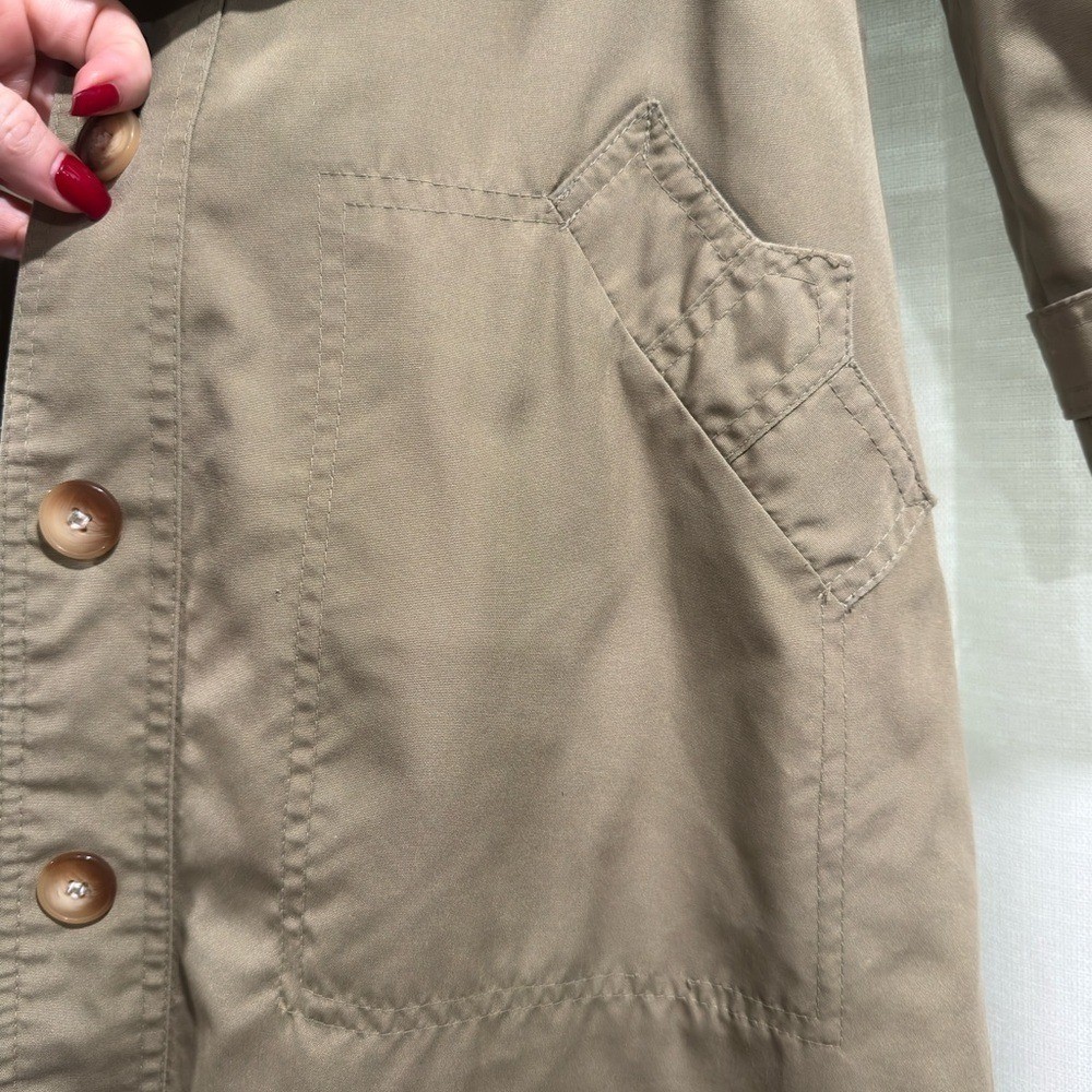 Vintage Khaki Trench Coat with Removable Plaid Liner Tan Belted Overcoat Size 8