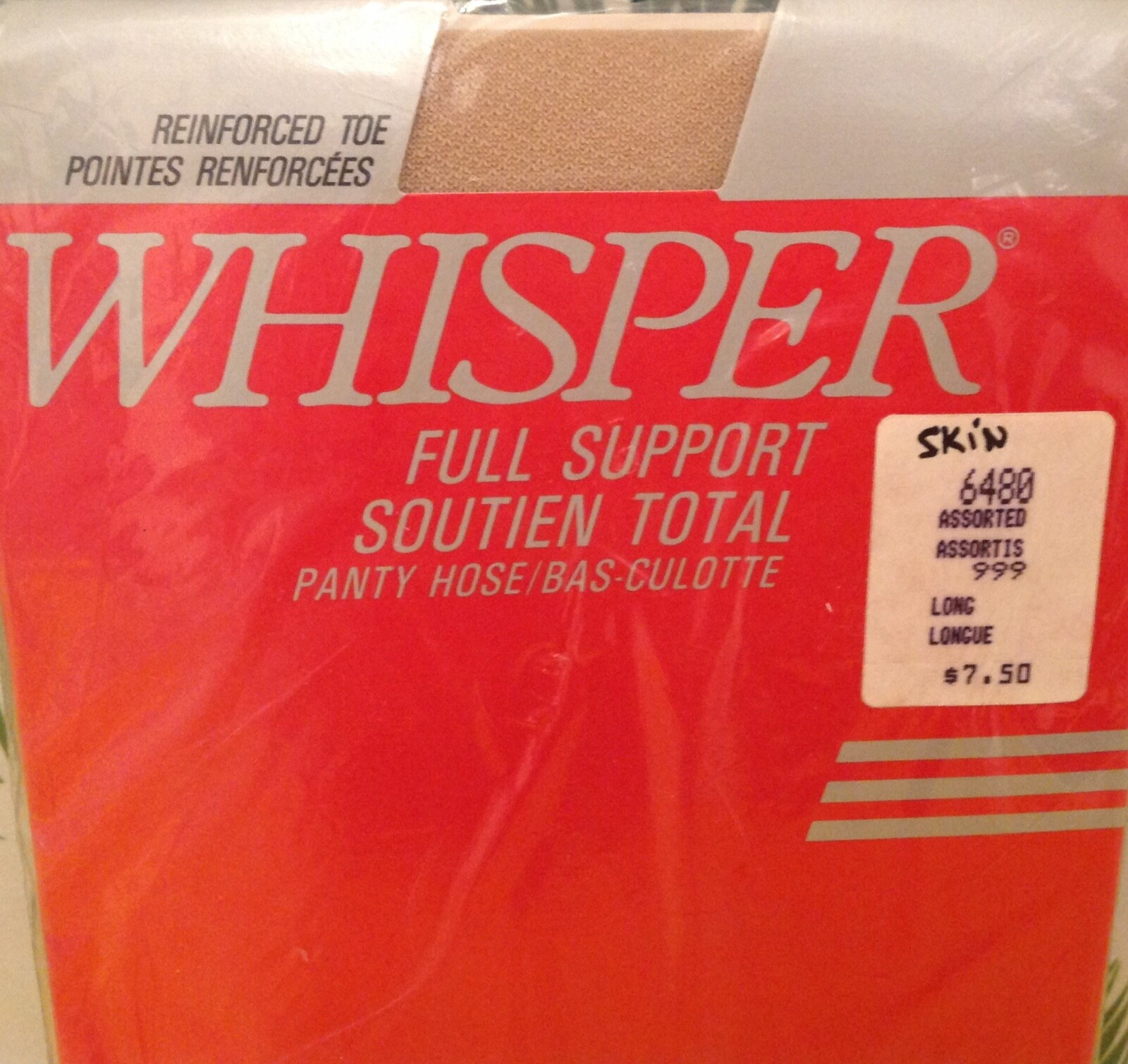 Vintage Pantyhose Whisper Full Support Color Skin Size Long 120-135 Lbs B003D