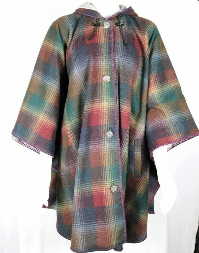 Vintage Caleigh Capes Celtic Wool Blend Plaid Burgundy Multi Cape OSFM USA MADE