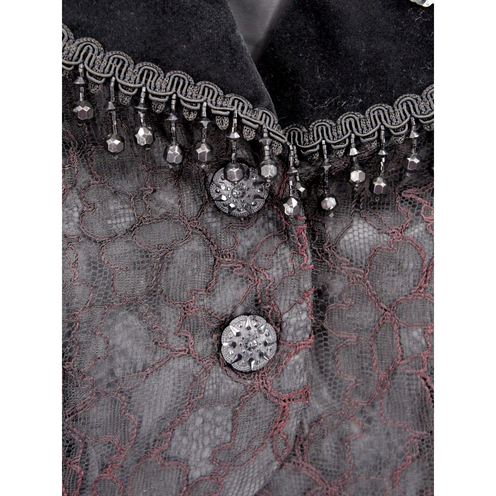 Sue Wong Bolero Jacket Medium Black Burgundy Lace Velvet Sequin Beaded Fringe