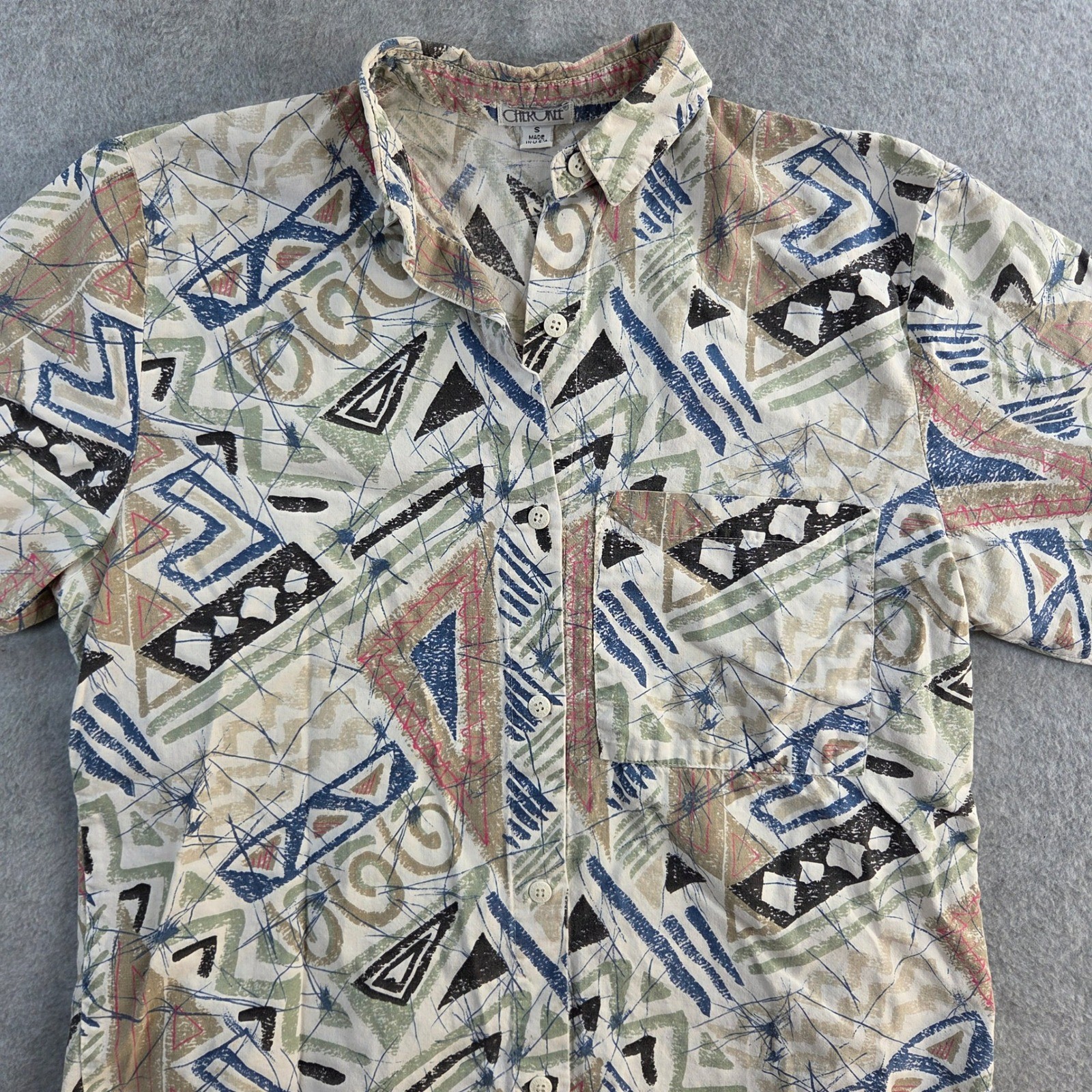 Cherokee Button Down Shirt Womens Small Vintage 90s Geometric Abstract