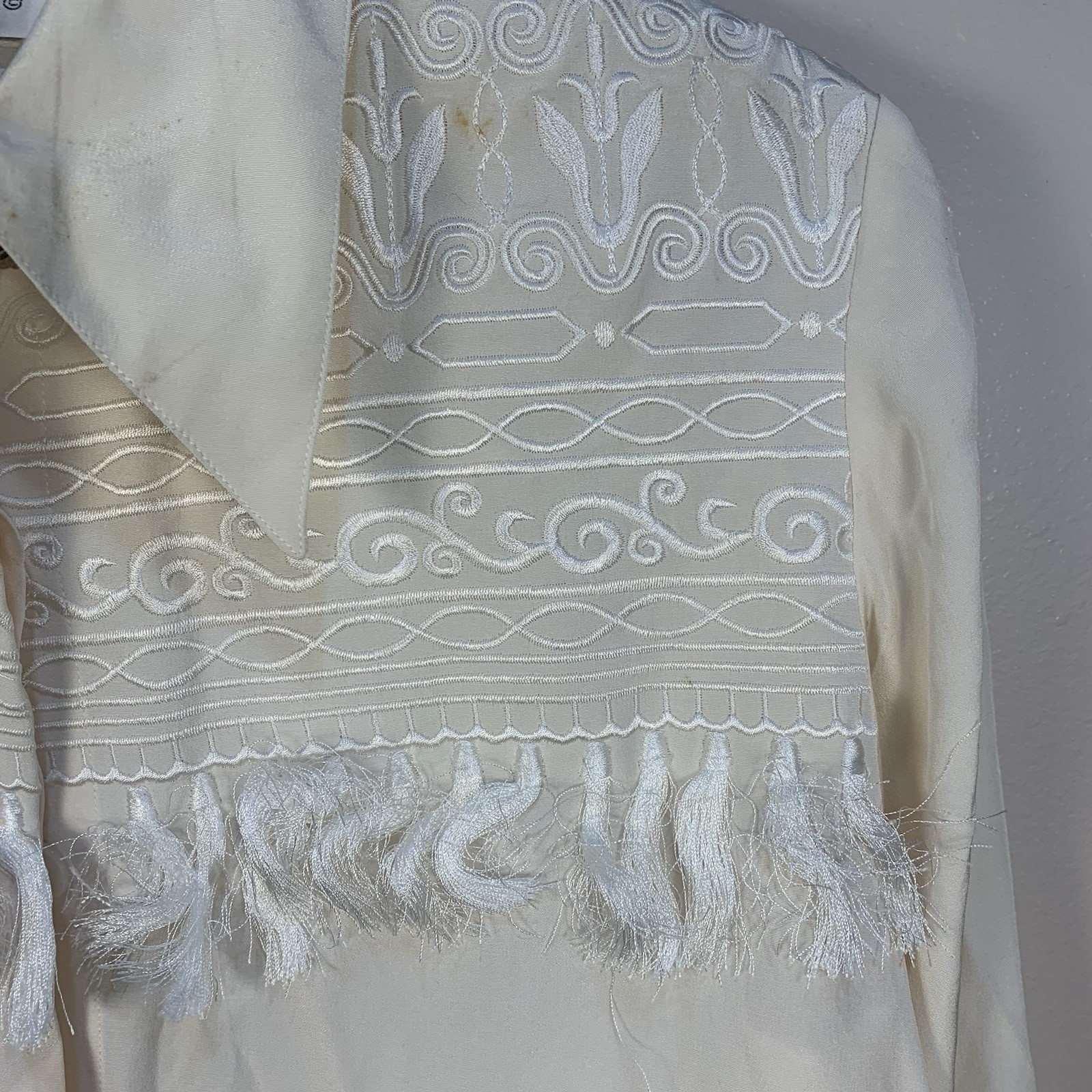 VTG Francesca of Damon 100% Silk Embroidered Tassel Country Western Blouse 14