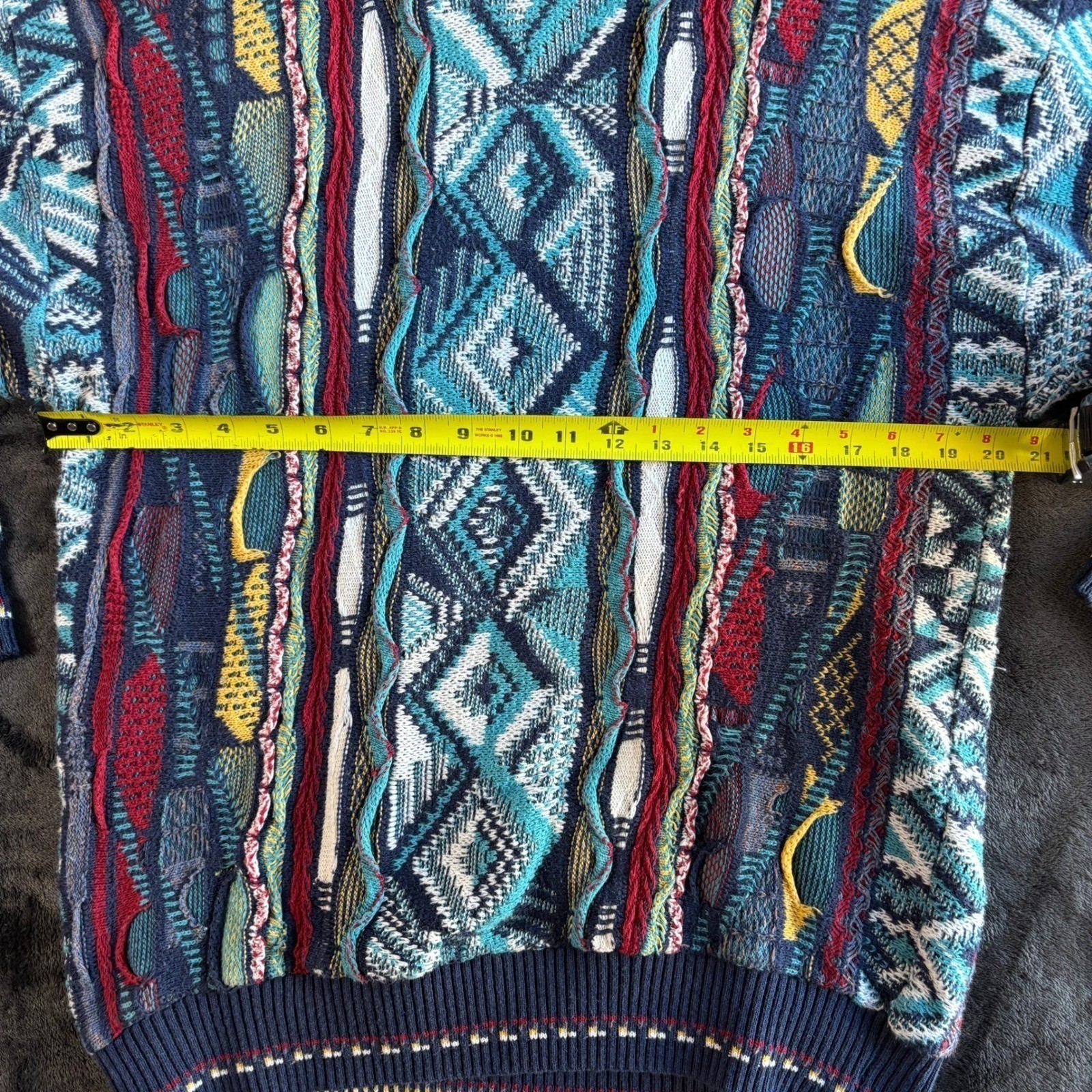 VTG Idea Uomo 3D Knit Sweater Coogi Style 90s Hip Hop Multicolor Mens Medium