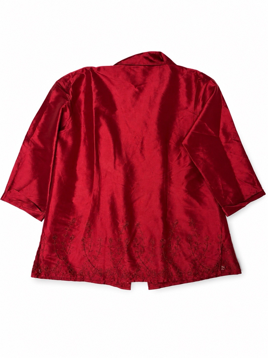 Vintage Parisian Signature Red Silk Embroidered Blouse Size 10