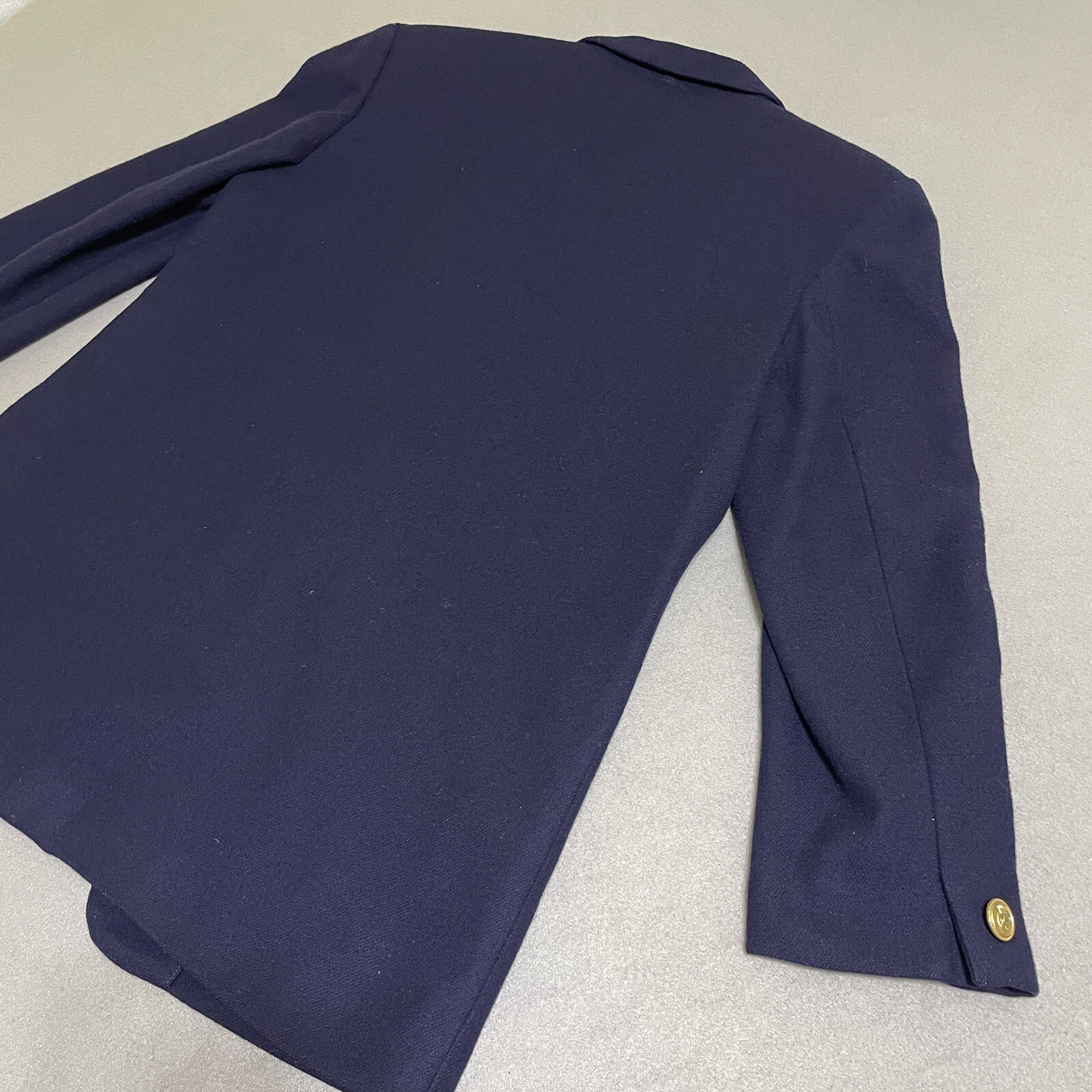 Vtg Womens WOOL BLAZER JACKET Gold Accent Buttons Preppy 90s Academic Navy Sz 8