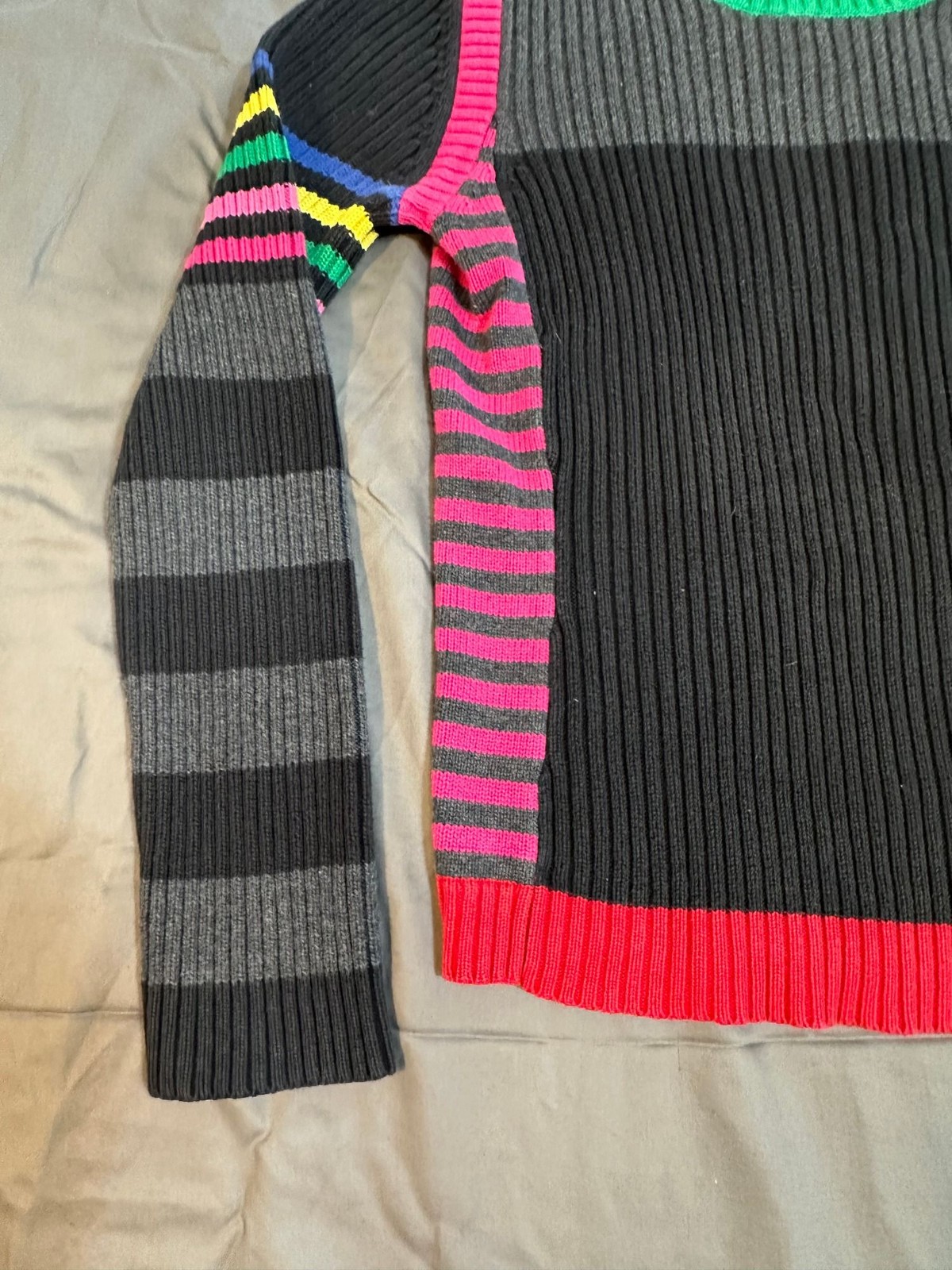 RARE Tommy Hilfiger Womens Sweater L JAPAN Y2K Rainbow Stripe Ribbed Knit Cotton