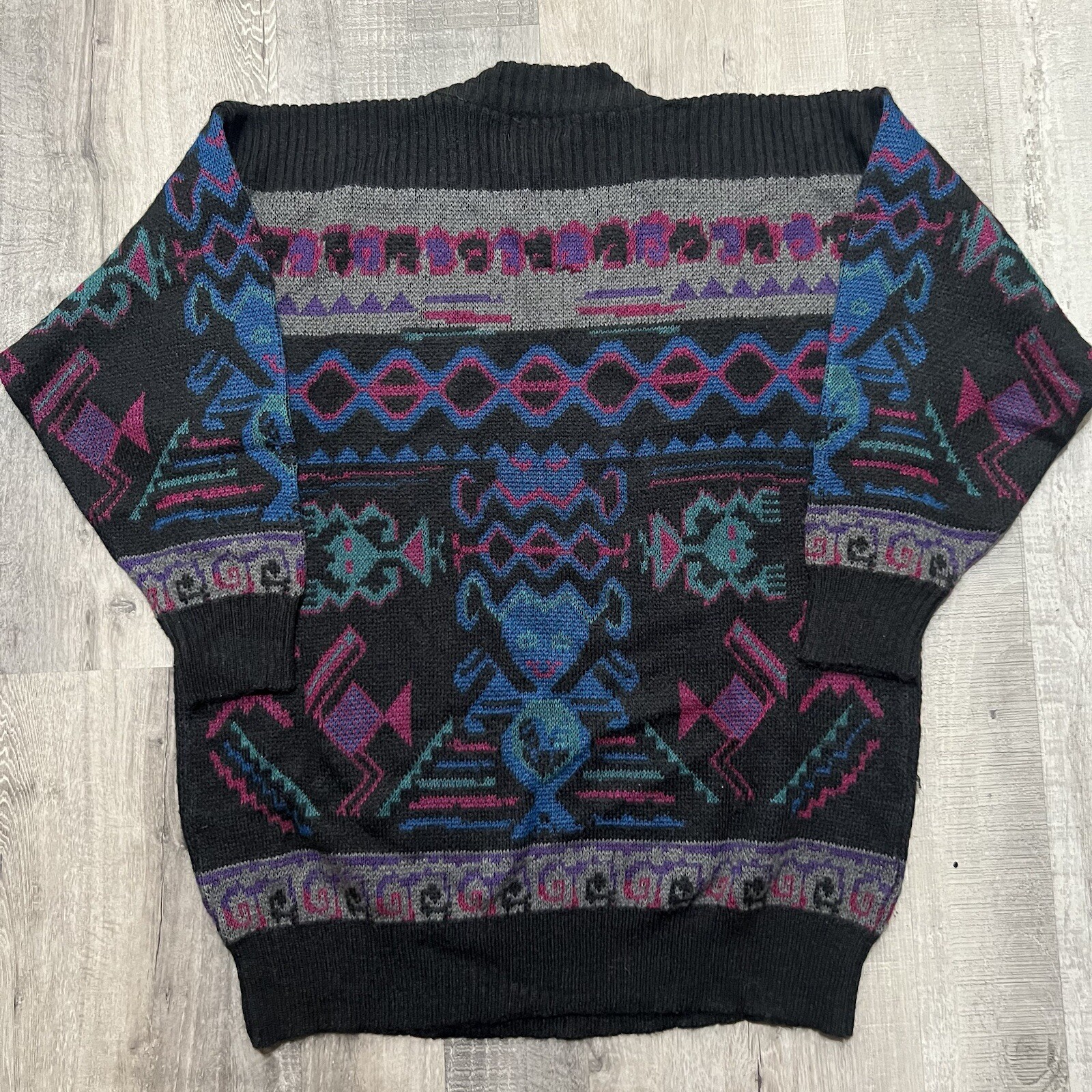 VTG LeRoy Knitwear Black/Pink Abstract Geometric Knit Jumper Sweater