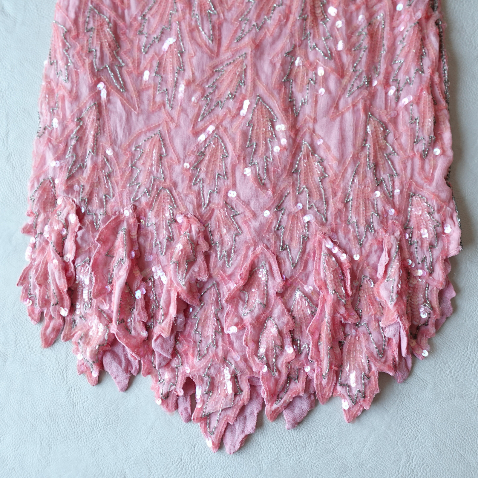 Vintage India Silk Beaded Sequin Dress Pink Party Cocktail Evening Retro