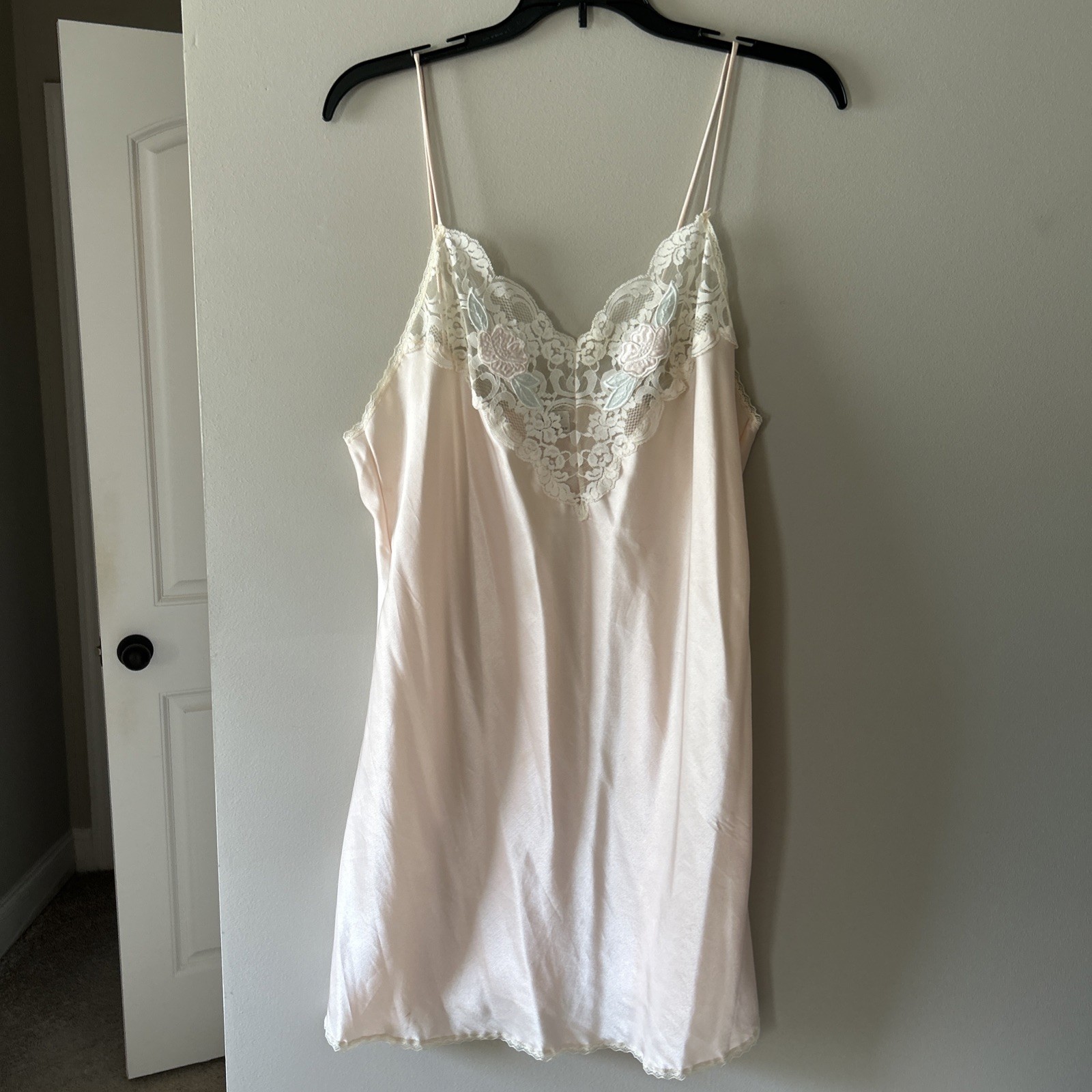 VTG Sedu Floral Lace Strappy Nylon Lingerie Nightgown Sz L Lovely