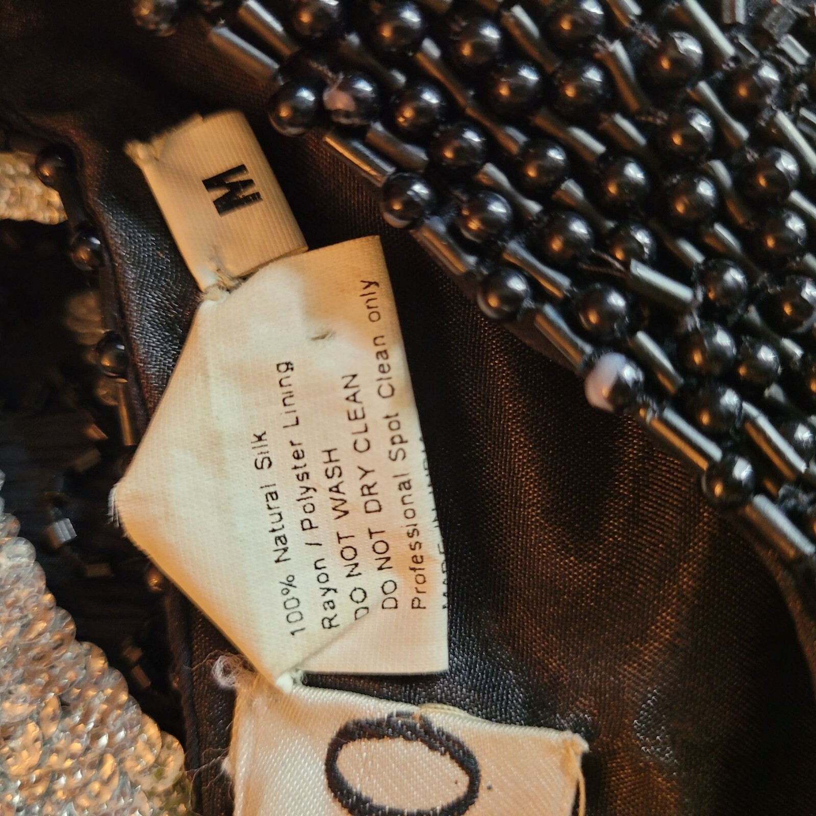 Vintage 80’s Sweelo Blazer M Silk Geometric Black Silver Metallic Sequin Beaded