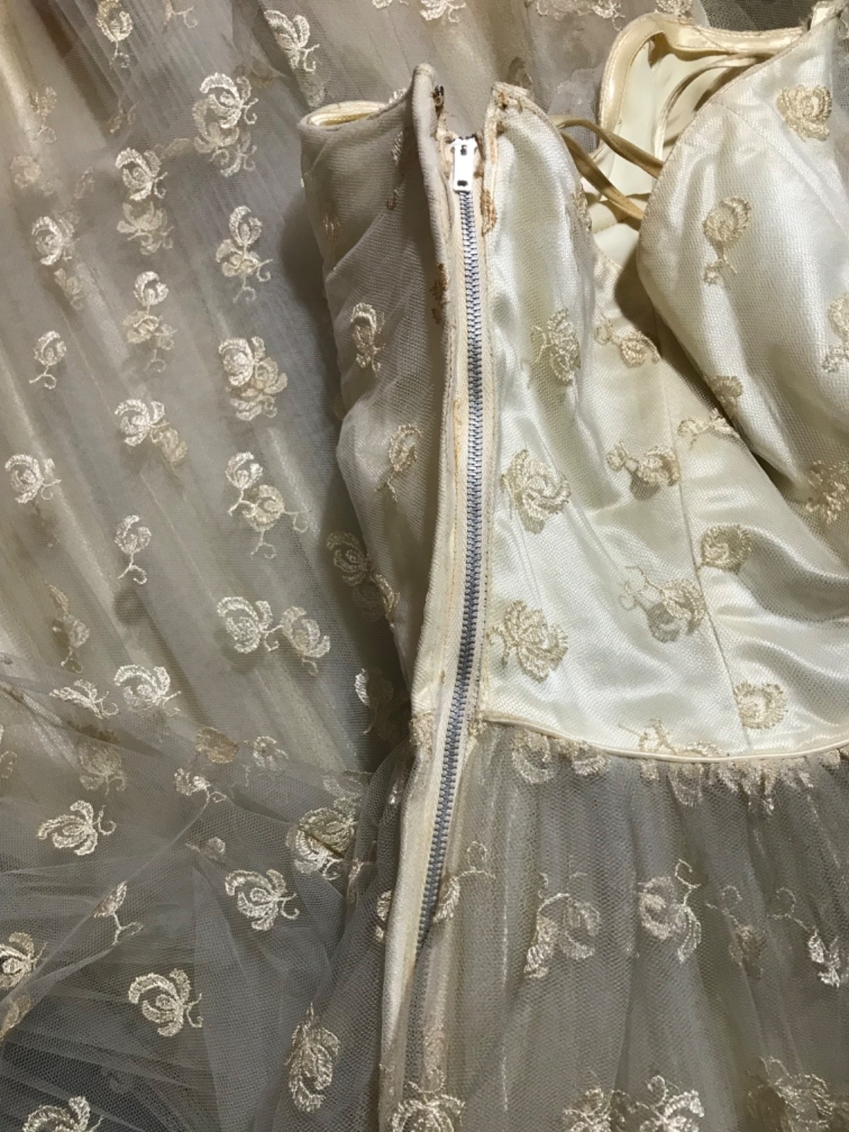 50’s ivory layered tulle lace overlay XS wedding dress with matching crop jacket