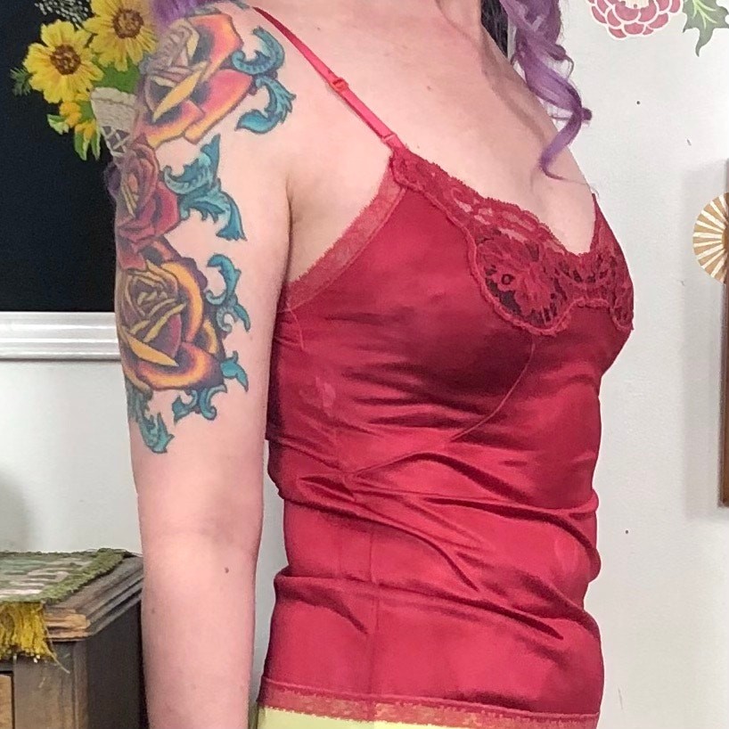 Vintage Dark Coral Camisole Top, 1970s Hand Dyed Lingerie Cami, Sz XS