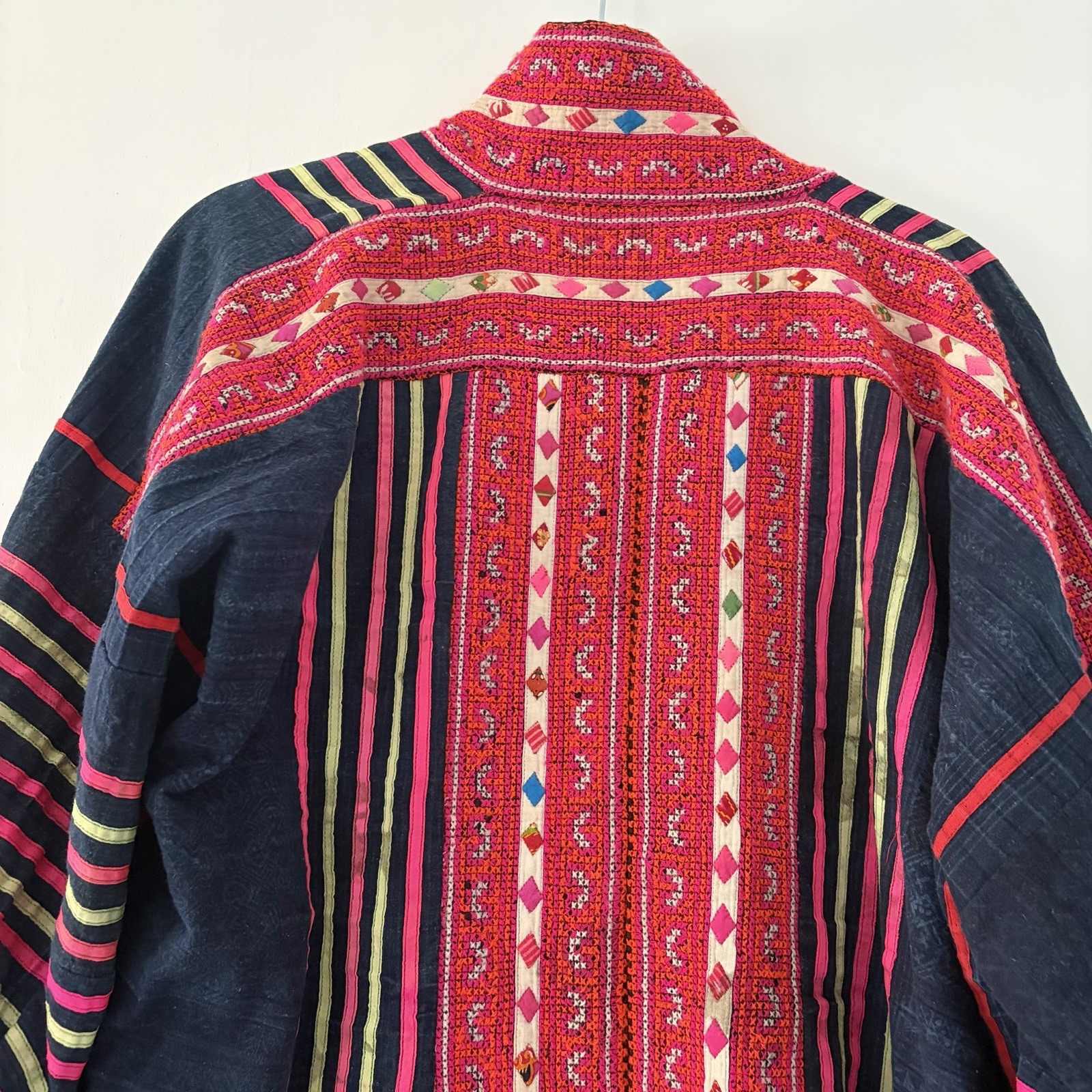 Vintage Hmong Style Embroidered Boho Jacket Art To Wear Festival Hippie One Size