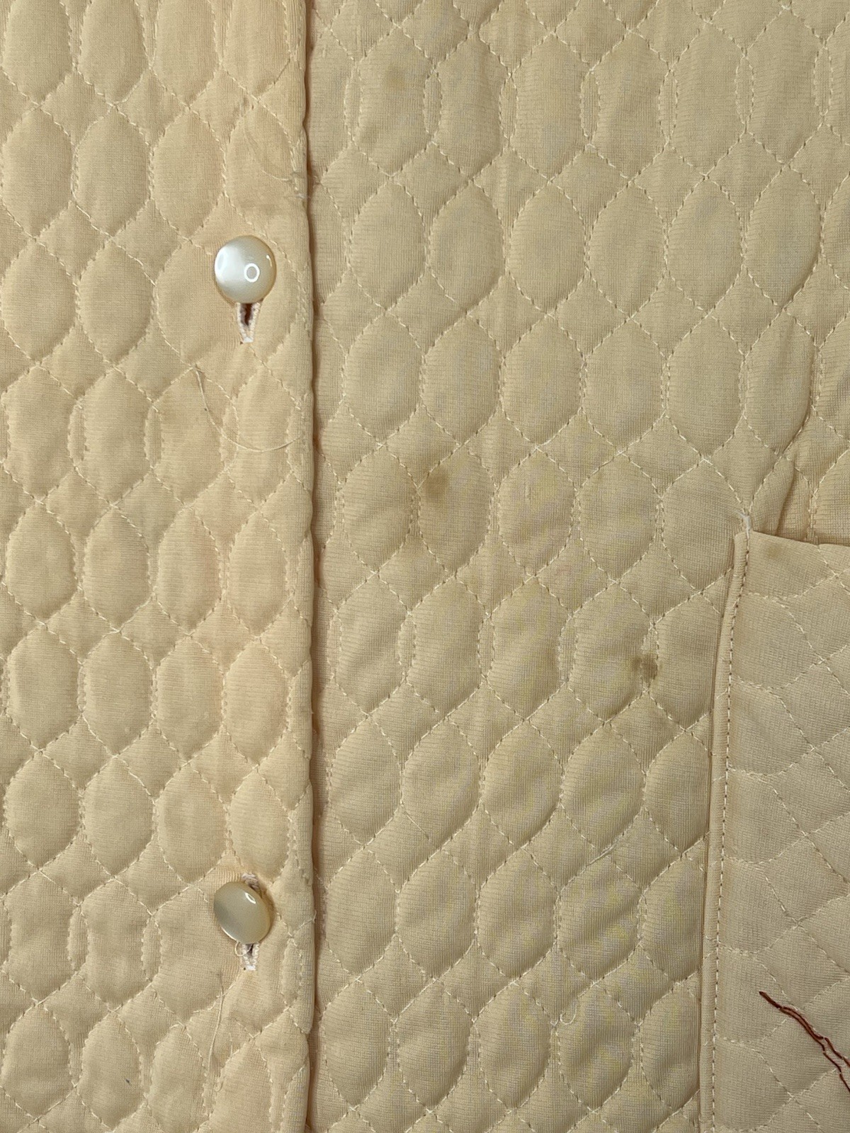 Vintage Quilted Peach Robe Embroidery Pockets No Size Button Polyester Imperfect