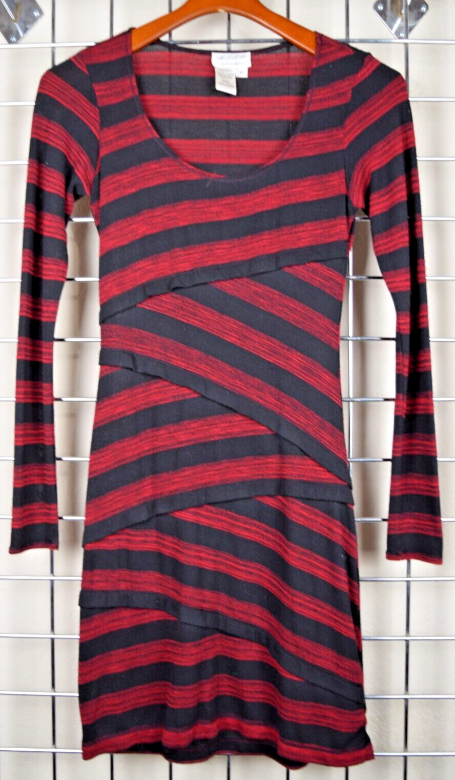 Vintage Mini Dress MSSP Size XS 90s Black Red Striped Bandage Style Soft Stretch