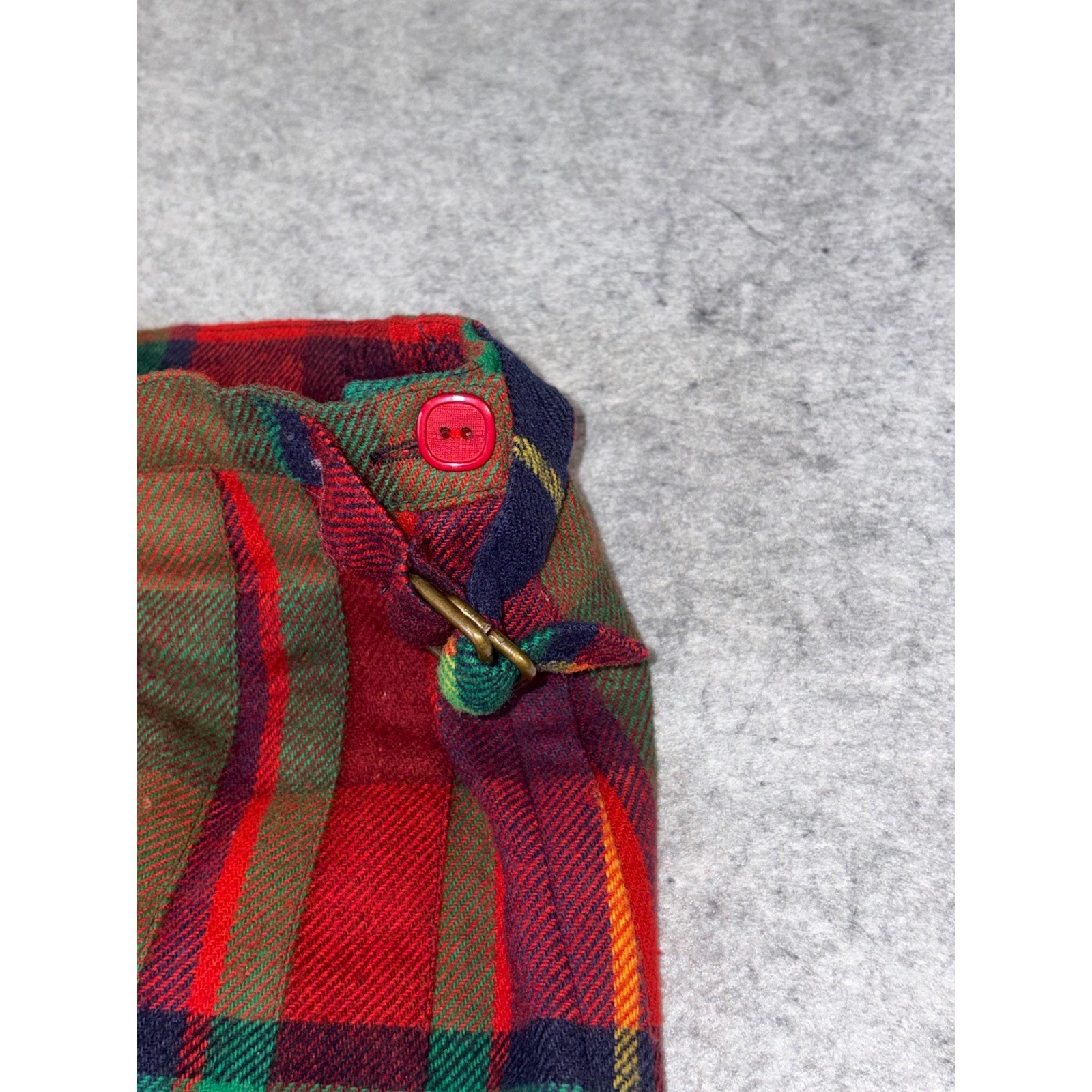 Vintage Wool Plaid Kilt 10 Skirt Red Green Blue Tartan Pleated Midi Buckle Side