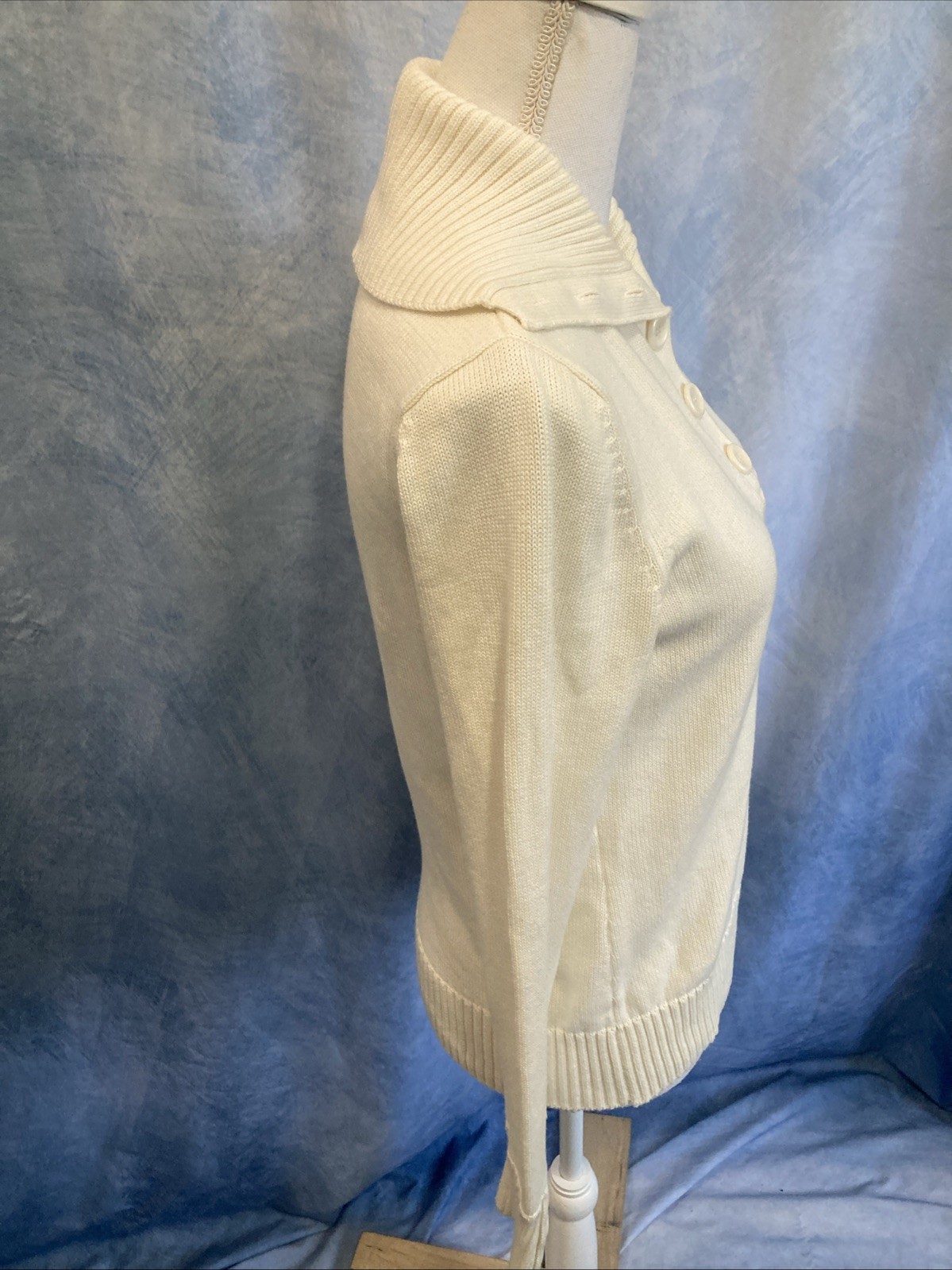Vtg 90s Y2K August Silk Sailor Collar Sweater Womens M Ivory White Cotton Knit