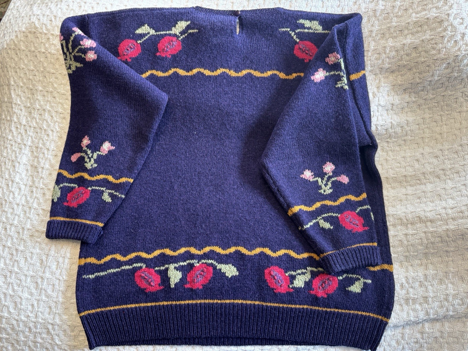 Vintage Susan Bristol Hand Embroidered Pastoral Animal Sweater 1989 Wool 38