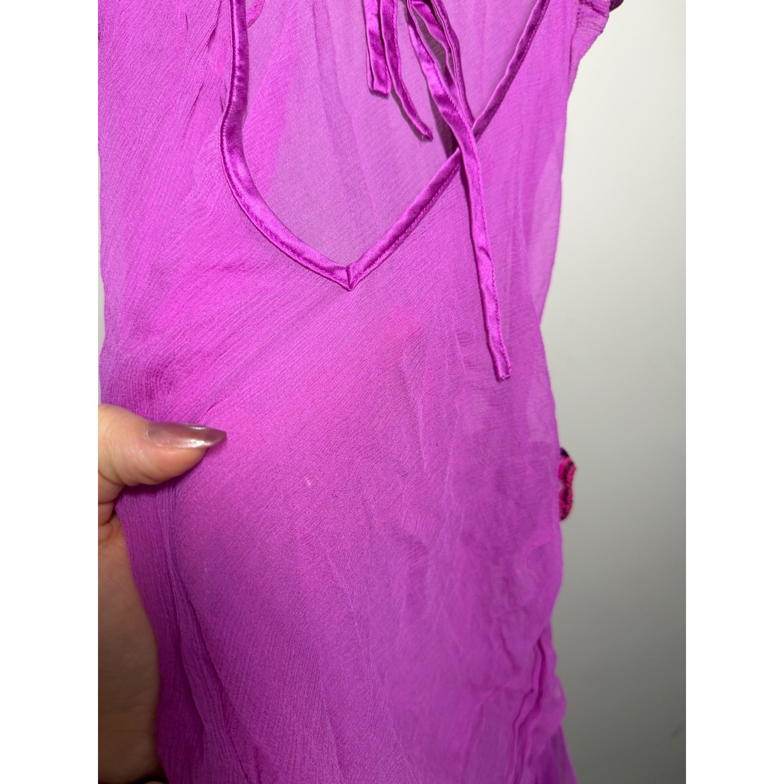 Y2K Vintage Victorias Secret Silk Slip Dress Purple Pink Floral Sheer Mini Small