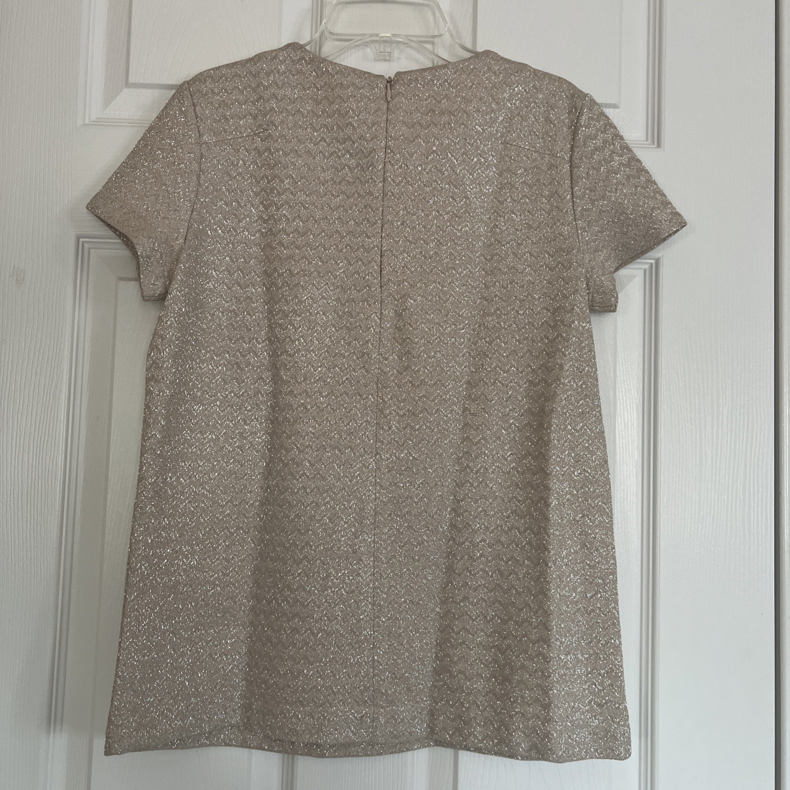 Vintage Mango Silver And Cream Metallic Top Short Sleeve Crew Neck XS/Small