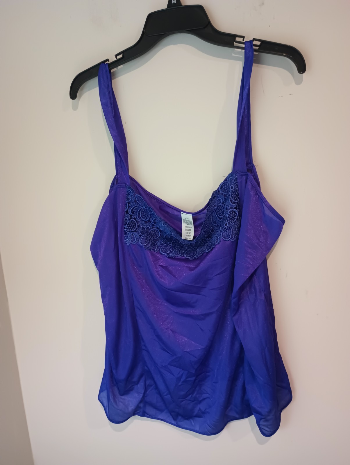 Vintage Movie Star Camisole Slip Tank Top 48 Purple Nylon Lace Whimsigoth Y2K