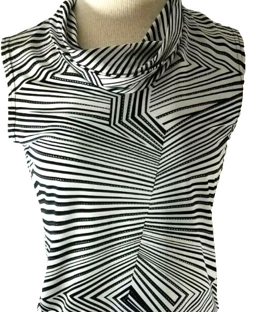 RAFAEL Womens Small Stretch Black White Silver Sleeveless Top Skirt 2 Piece