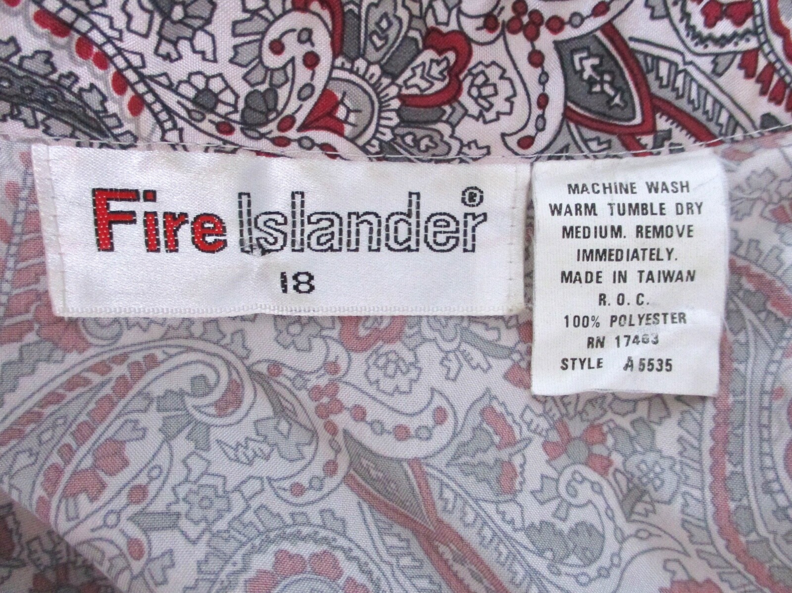 Vtg 70s 80s Red Gray Paisley Silky Tuxedo Ruffle Secretary Blouse High Neck 18