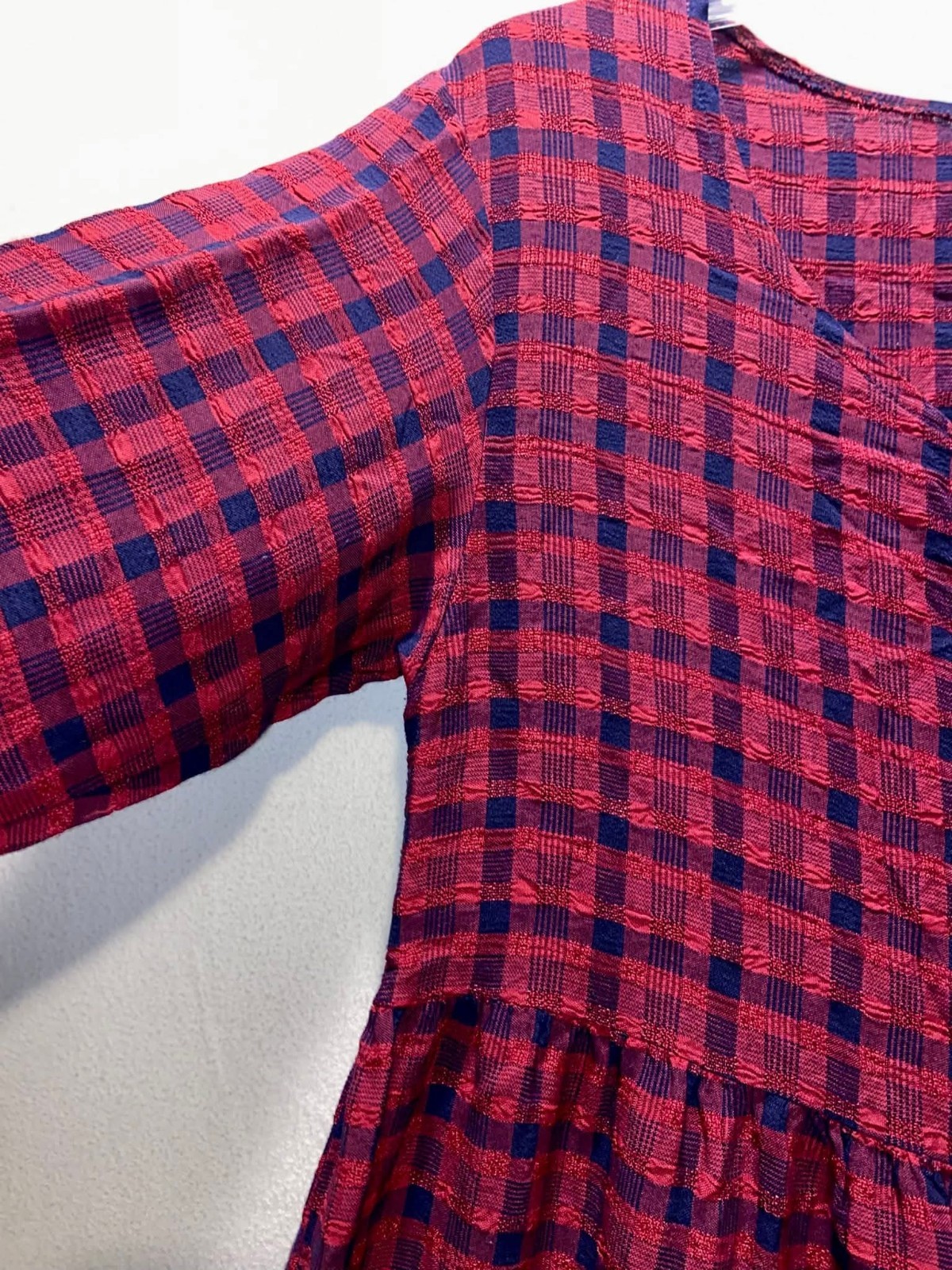 Vintage 90s Ellen Ashley Red Blue Plaid Long Sleeve Full Button Frt Maxi Dress M
