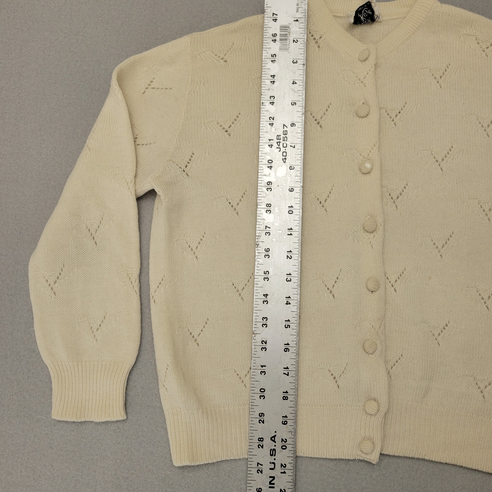 Vintage 60s Alice Kaye Ivory Button-Up Cardigan 100% Wool Women’s Size Large