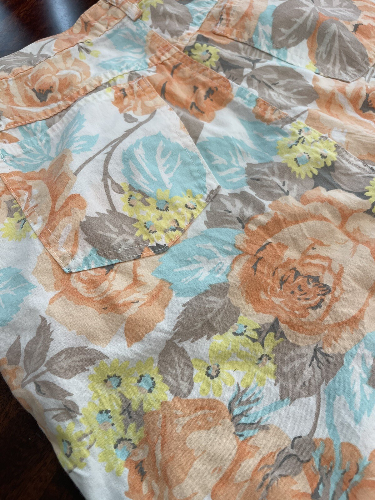 Jou Jou Pants Cotton-1980s-made In USA-EUC-floral-orange-turquoise-beige VTG