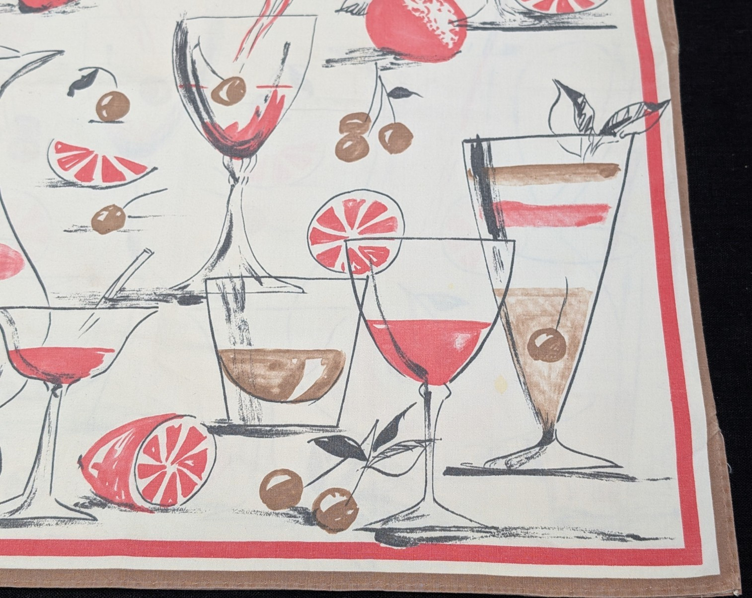 VTG 1950s PULLOVER SLEEVELESS COTTON TOP HANDMADE NOVELTY FABRIC COCKTAILS FRUIT