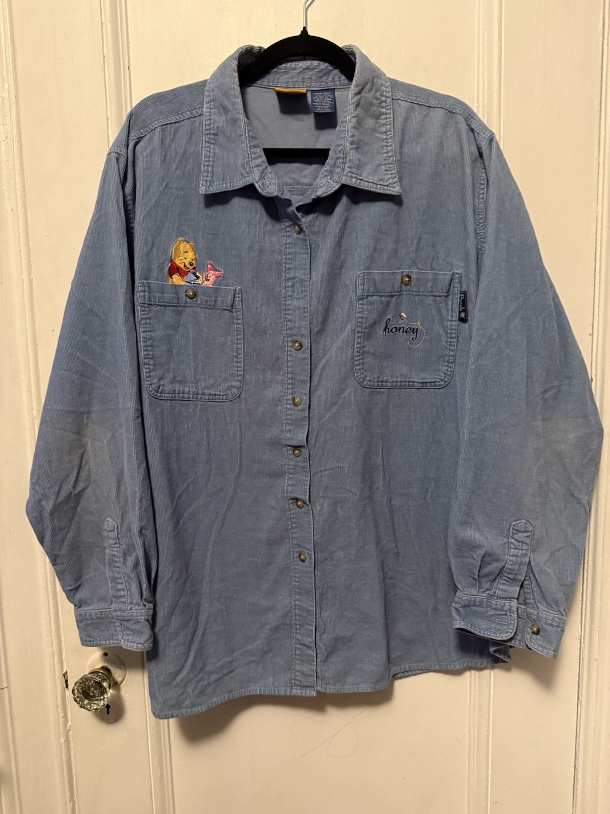 Vintage Baby Blue Disney Pooh Women’s Corduroy Botton Up Size 26/28W Plus size