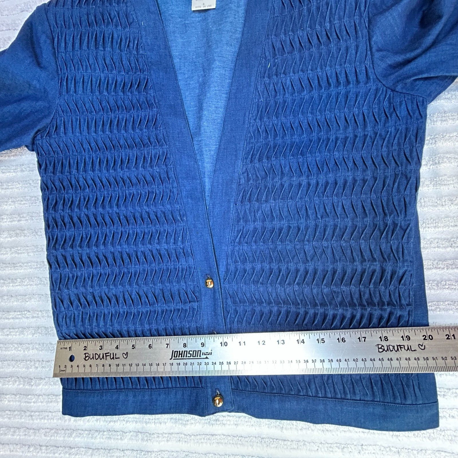 Vintage Three Flaggs California Womens Textured Denim Jacket Size 8 Metal Button