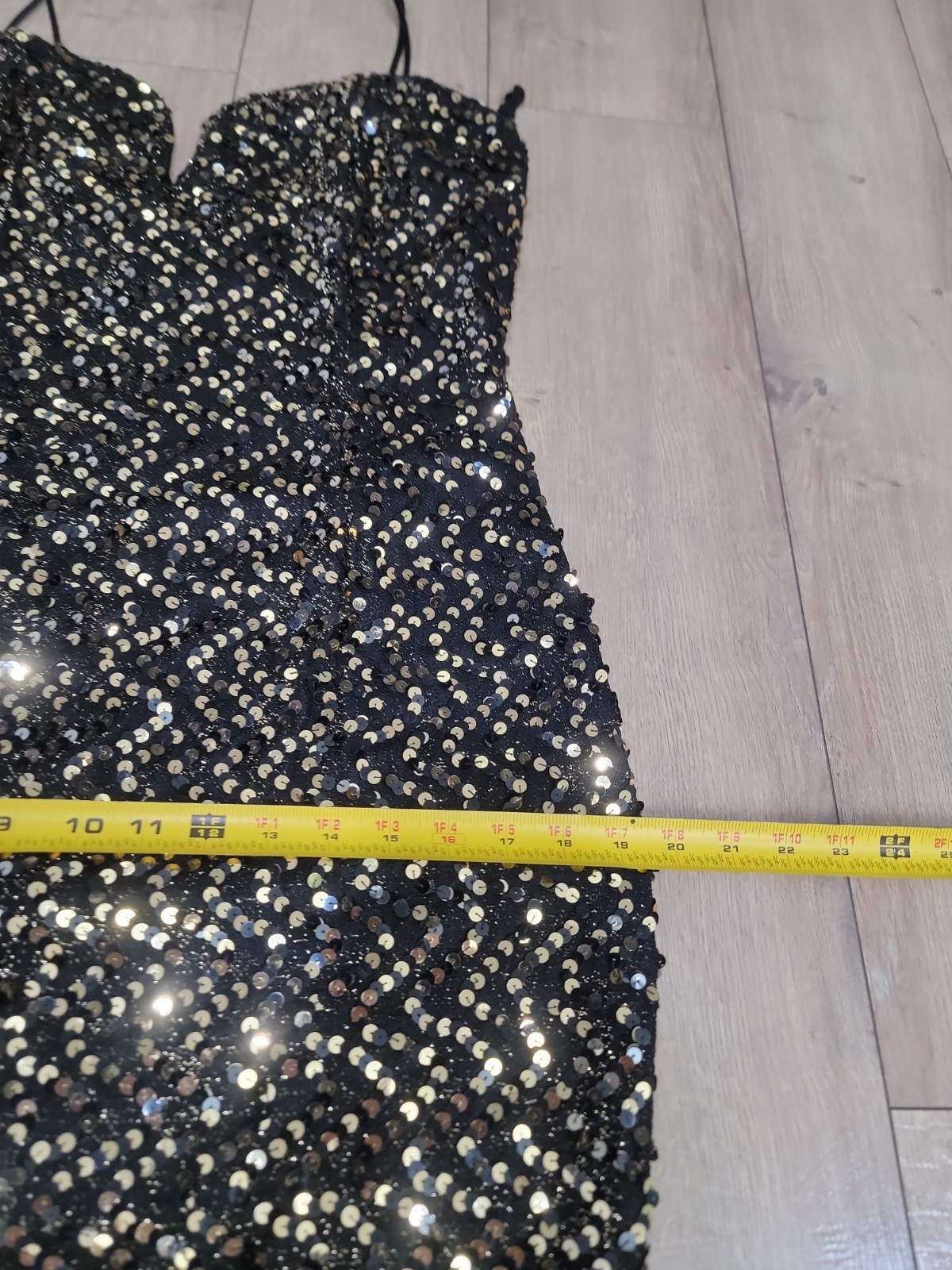 Vintage 90s Jessica McClintock Black Gold Sequin Column Maxi Evening Dress